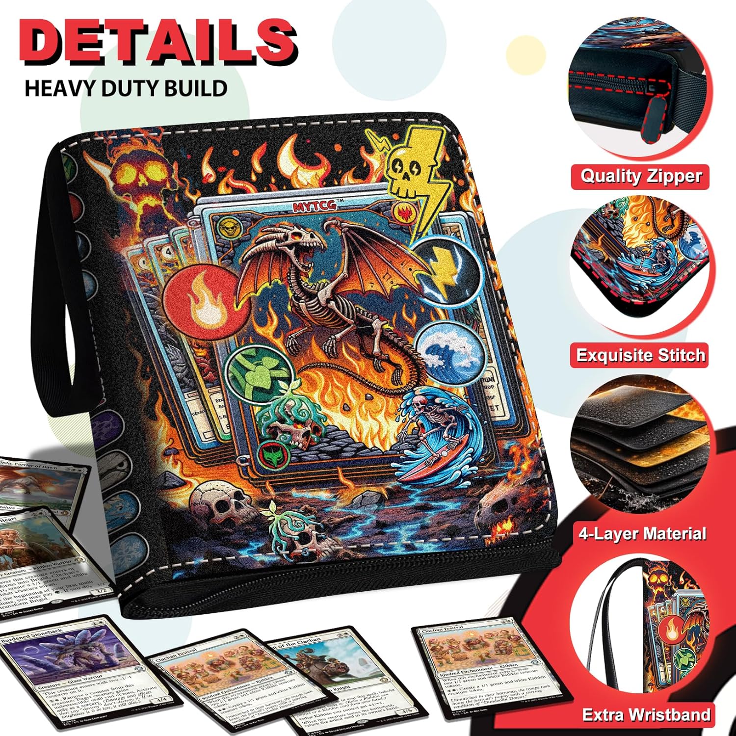 1008 Card Binder 9 Pocket, 3-Ring Trading Card Binder with 56 Page Removable Sleeves, High Storage Waterproof Trading Card Holder Collection Card Album Carrying Organizer Case for MTG TCG Cards-Dragon