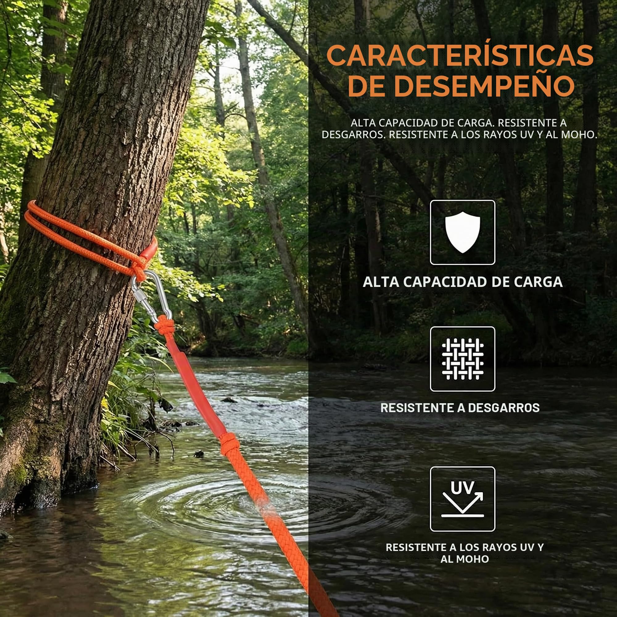 Cuerda de Escalada 20m*6mm Cuerda Auxiliar de Escalada Cuerda de Pesca con Mosquetón Cuerda para Senderismo Cuerda Multiusos para Escalada/Rescate y Deportes al Aire Libre/Camping - Naranja