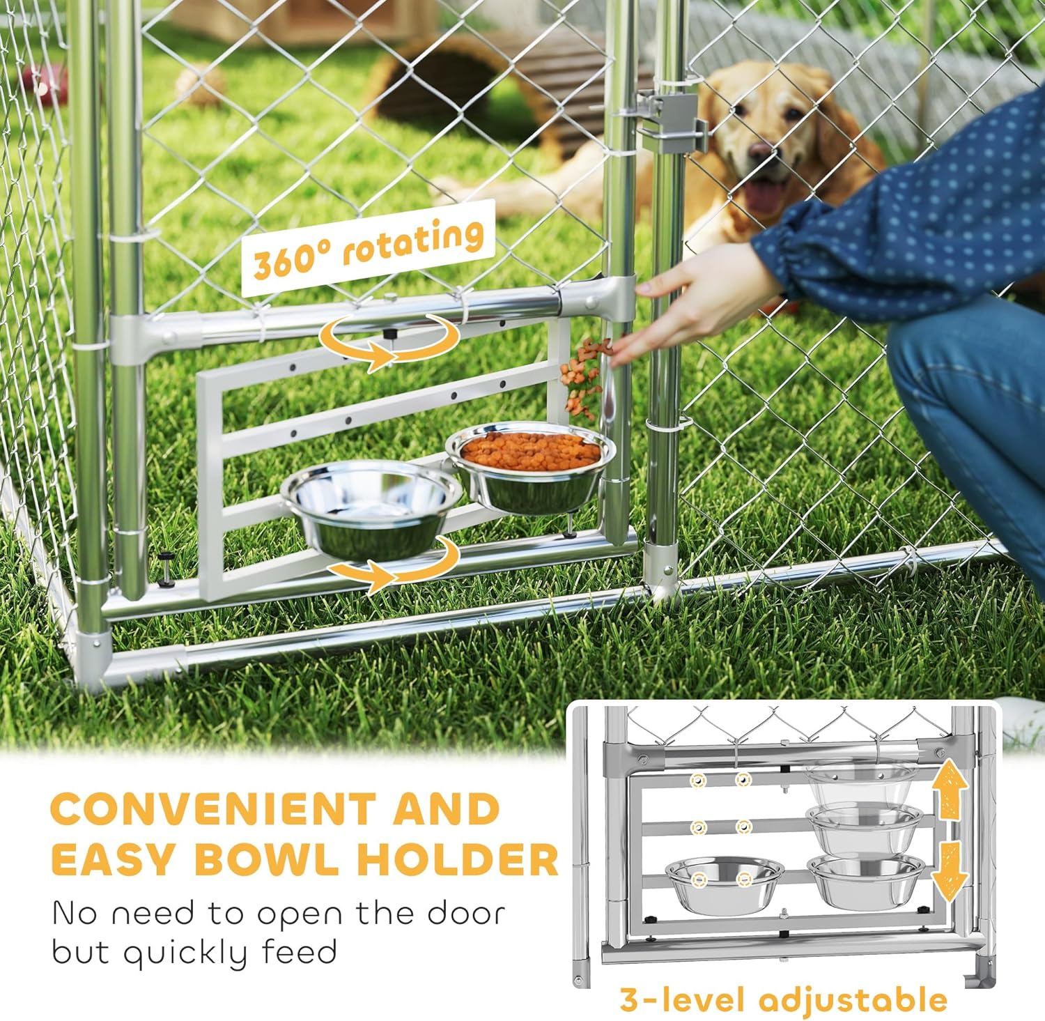 Convenient and easy bowl holder with 360-degree rotation and 3-level adjustment