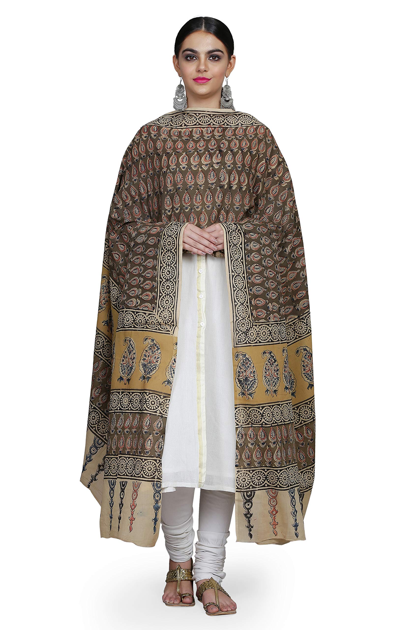 Women's Handloom Hand Block Printed Cotton Kalamkari Dupatta-image-20