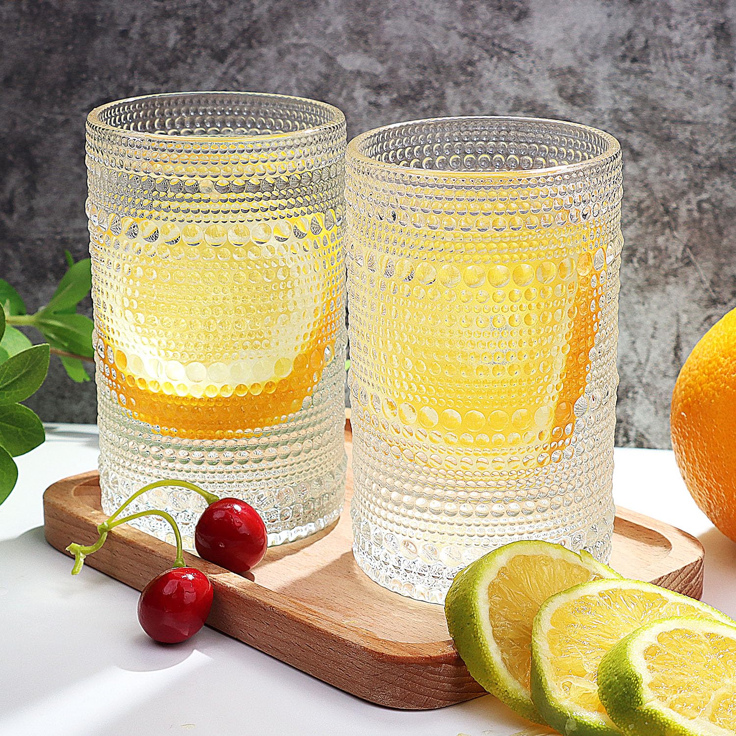 Hobnail-Drinking Glasses 13oz Vintage Glassware Sets Cocktail Juice Glasses Set of 6