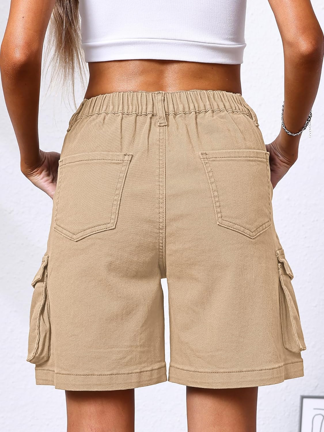 ELLEVEN Bermuda Cargo Shorts Women, Elastic High Waist 6 Pockets Shorts 7 Inch Inseam Summer Jorts for Women Casual - Image 2