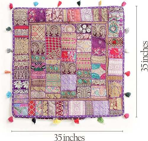 Miniatura 62 de THE ART BOX Cotton Patchwork Vintage Boho Embroidered Floor Pillows & Cushion Cover Dog Pouf Seating Pouf Meditation Pillow Pet Bedding Cat Bed Boho