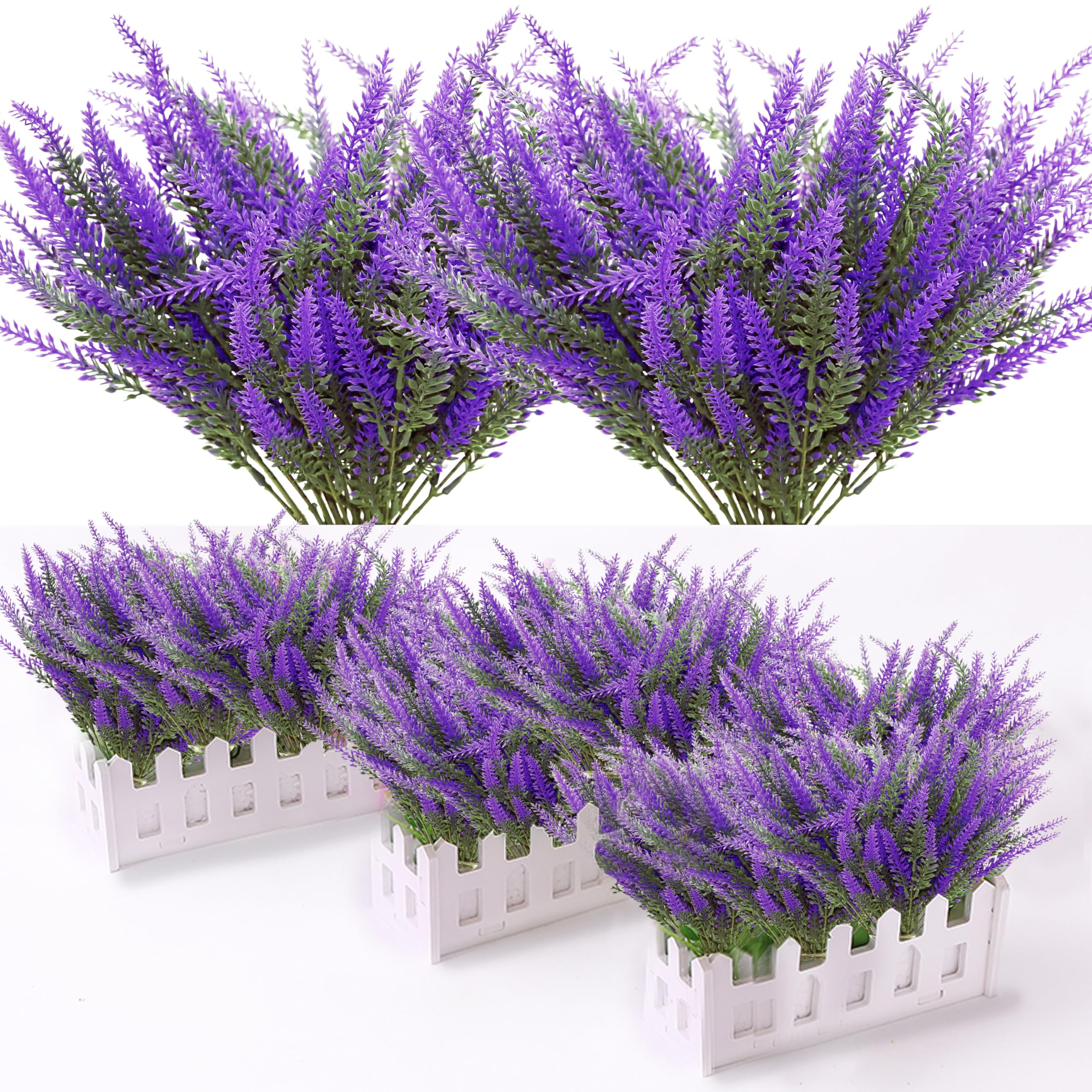 Tinsow Bunches Artificial Lavender Flowers Plastic Lavender Bundle Fake Plants Wedding Bridle Bouquet Indoor Outdoor Home Kitchen Office Table