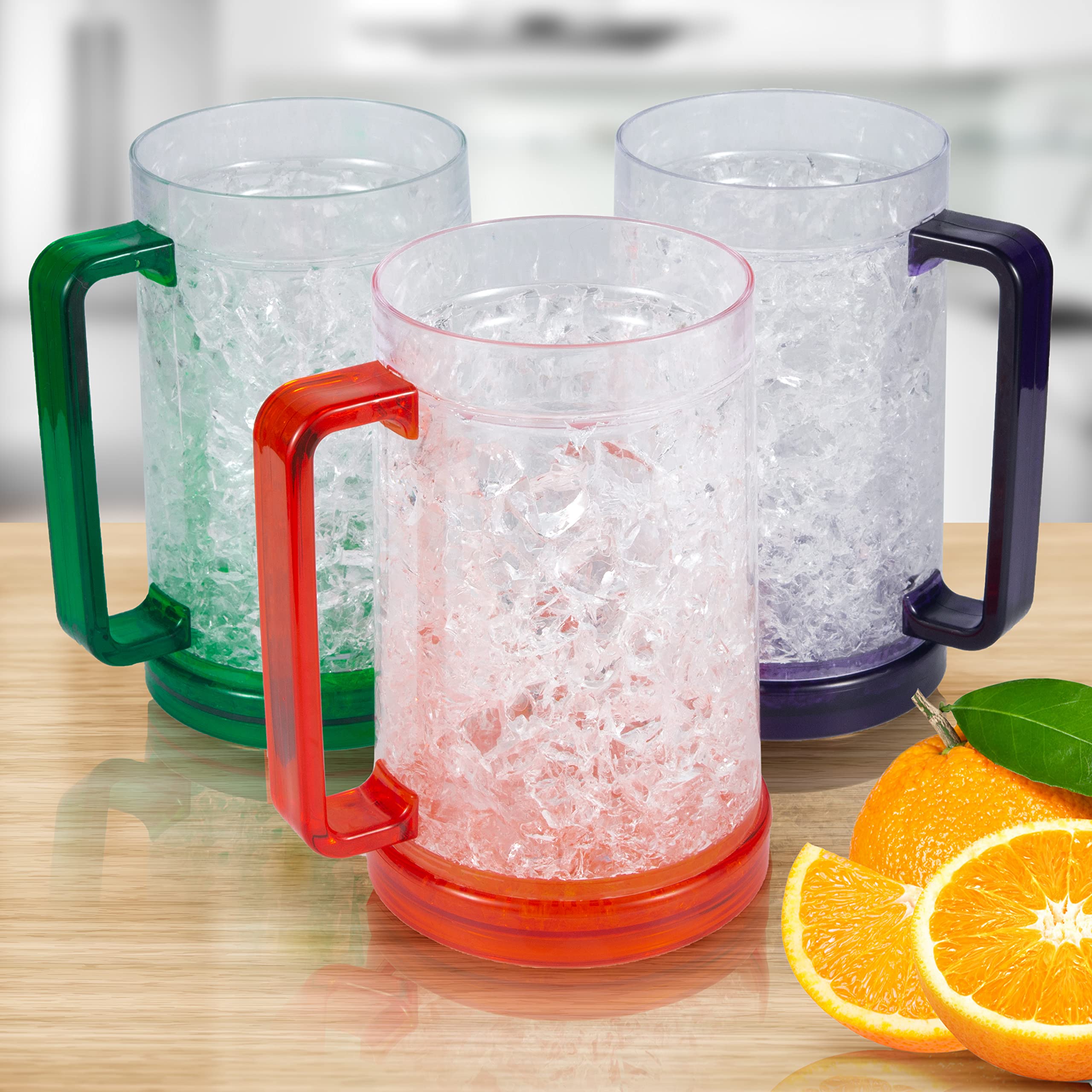 Patiomos Freezer Ice Beer Mugs, Drinking Glasses, Double Wall Gel