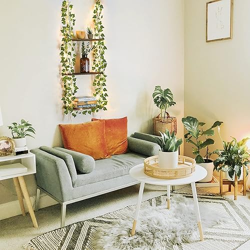 Miniatura 5 de Estante colgante con luces de vid, estante de pared para plantas de macramé, almacenamiento de pared con cuerdas tejidas hechas a mano, estante