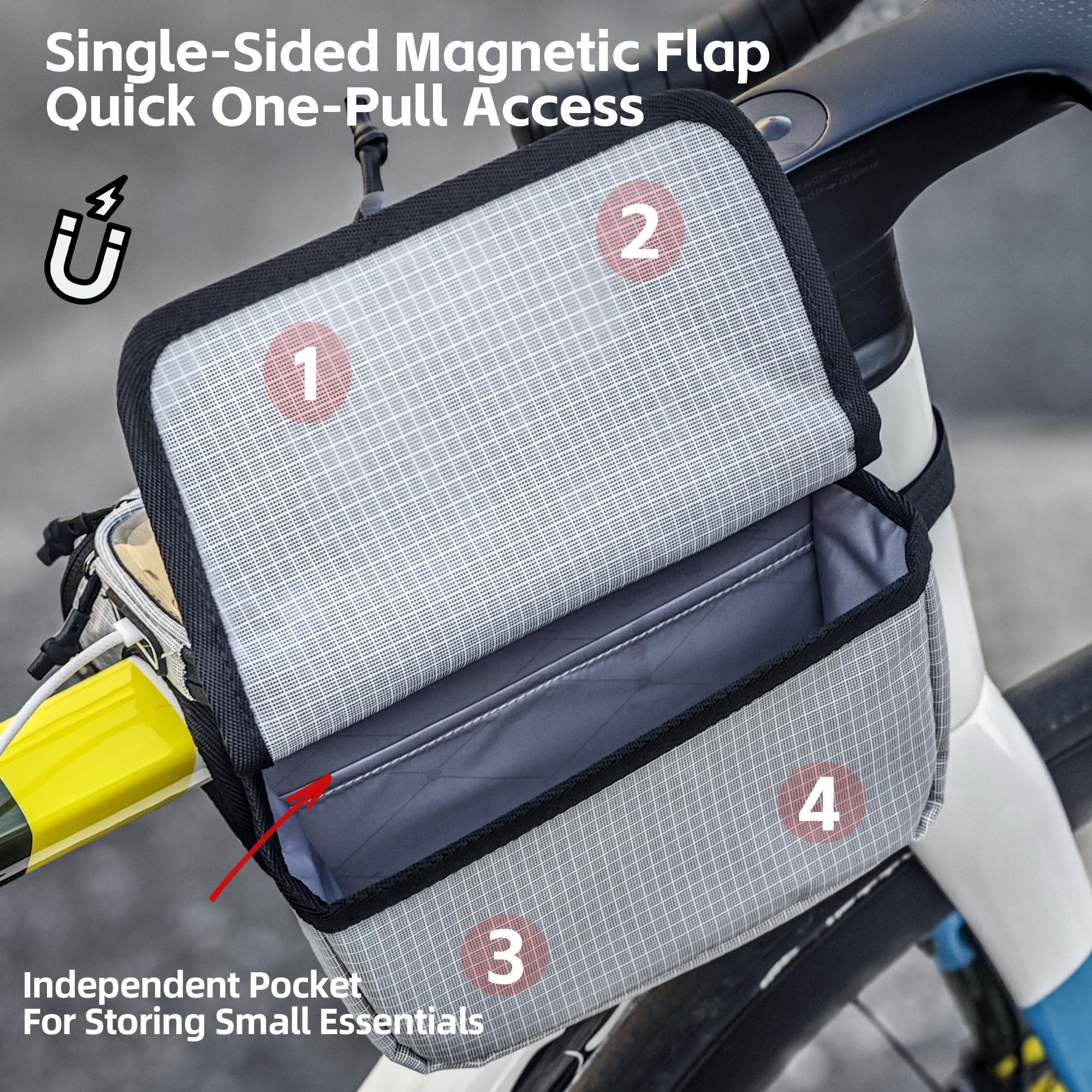 Rhinowalk Fahrrad Rahmentasche mit Handyhalter – wasserdichte Oberrohrtasche mit Regenschutz, Doppelseitige Aufbewahrung mit Reißverschluss & Magnetverschluss, Touchscreen Handyhülle (Schwarz)