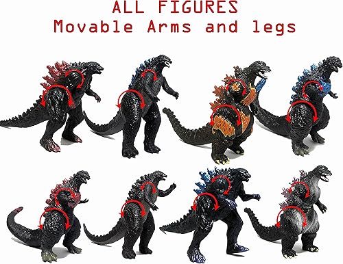 Miniatura 5 de Godzilla Toys - Juego de 8 figuras de acción movibles para cumpleaños de niños 2019, rey de los monstruos ardiendo Heisei Mecha Ghidorah, paquete de