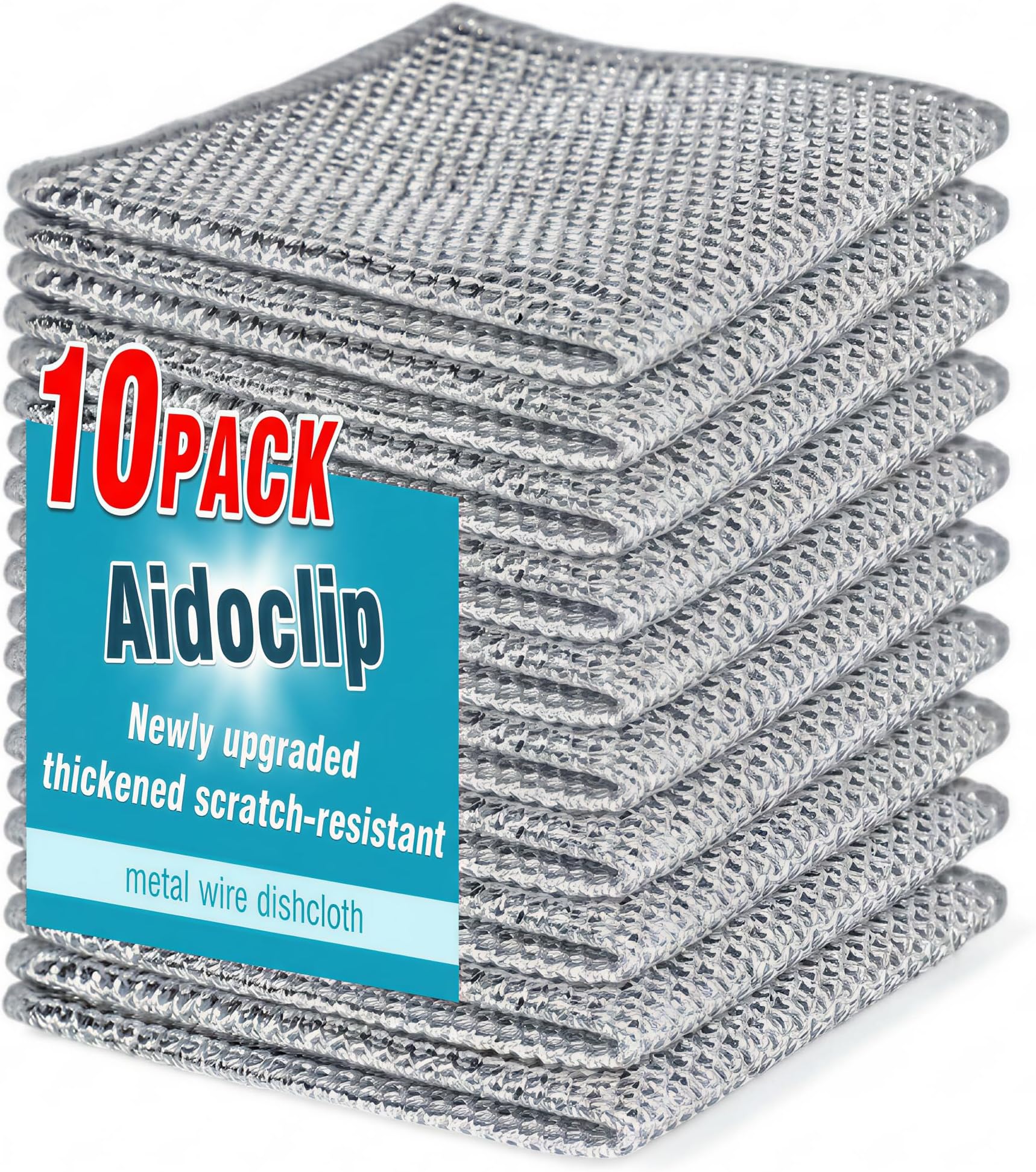 Aidoclip 10PCS Set Non-Scratch Steel Wool Dishcloth - Multi Purpose Wire Dishwashing Rags Kitchen Towels and Dishcloths Sets Durable Cleaning Pads Bathroom Home Essentials Cleaning Supplies Tools