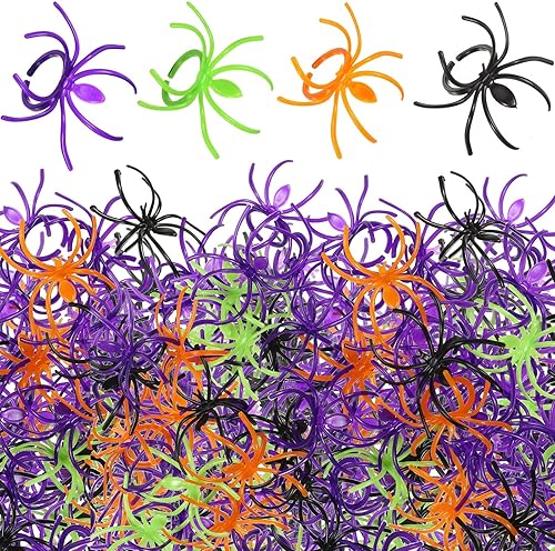 320 anillos de araña de Halloween, anillos de araña de plástico, regalos de fiesta de Halloween, 4 colores de anillos de Halloween para niños,