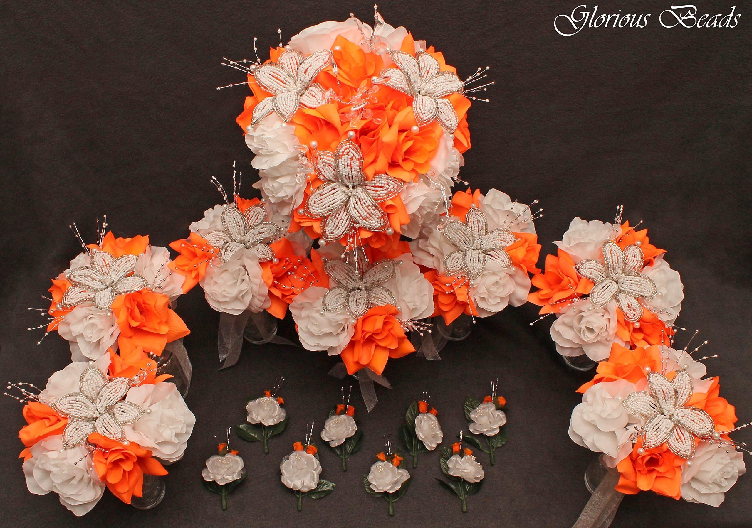 Bouquet Bright Orange Flower Package with Beaded Lilies and Boutonnieres. (16 piece)