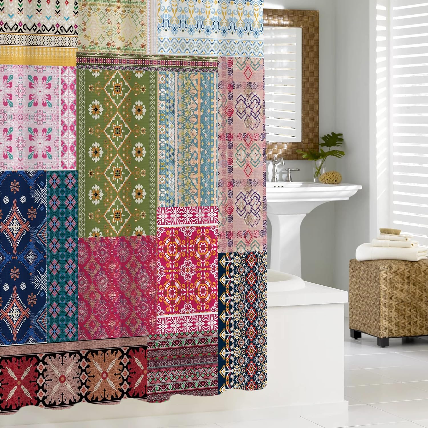 Hilioens Boho Patchwork Vintage Shower Curtain Rustic