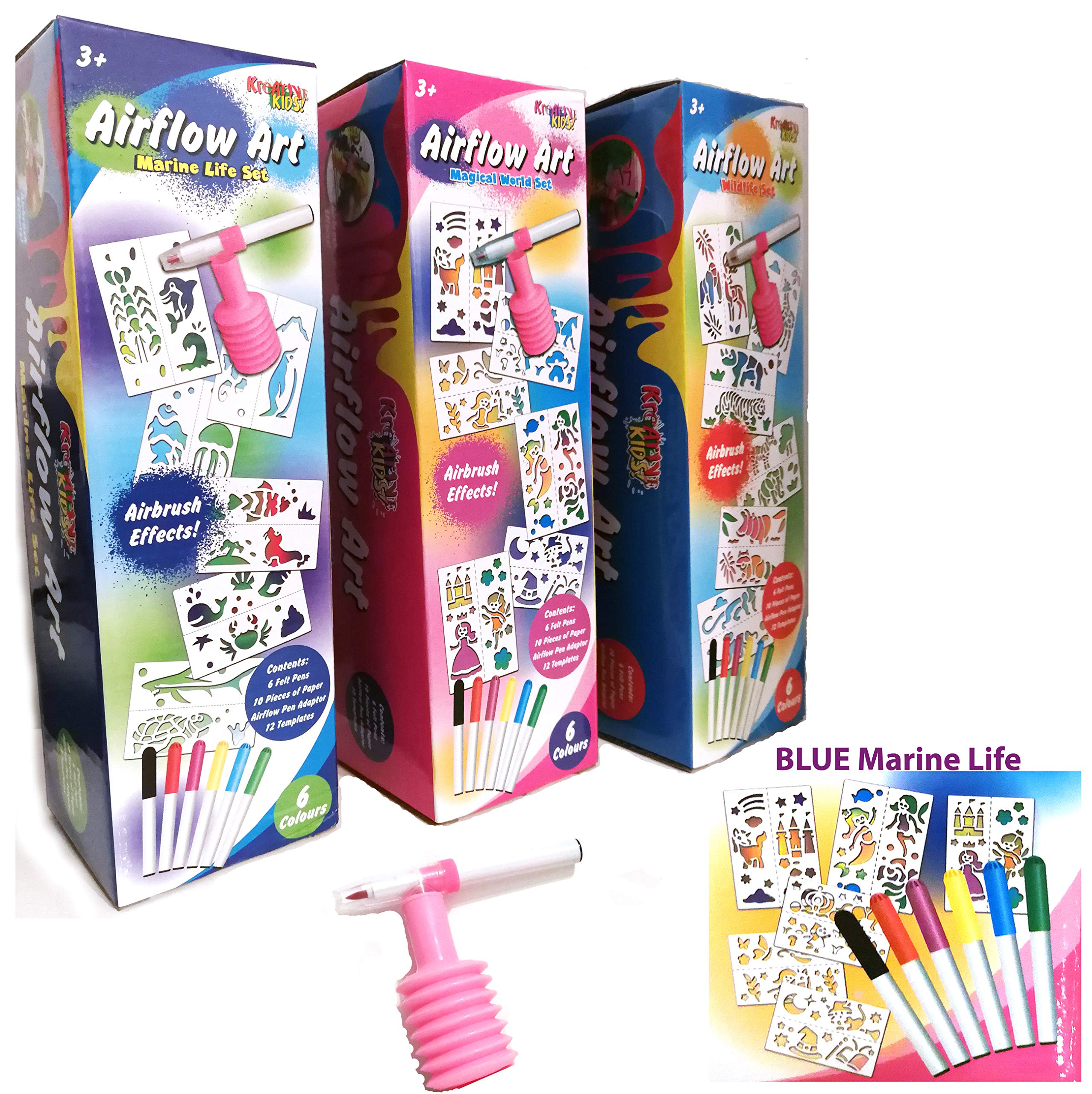 Buy AIRFLOW ART SET 6 Colours Airbrush Set, Airflow Pen, 12 Templates