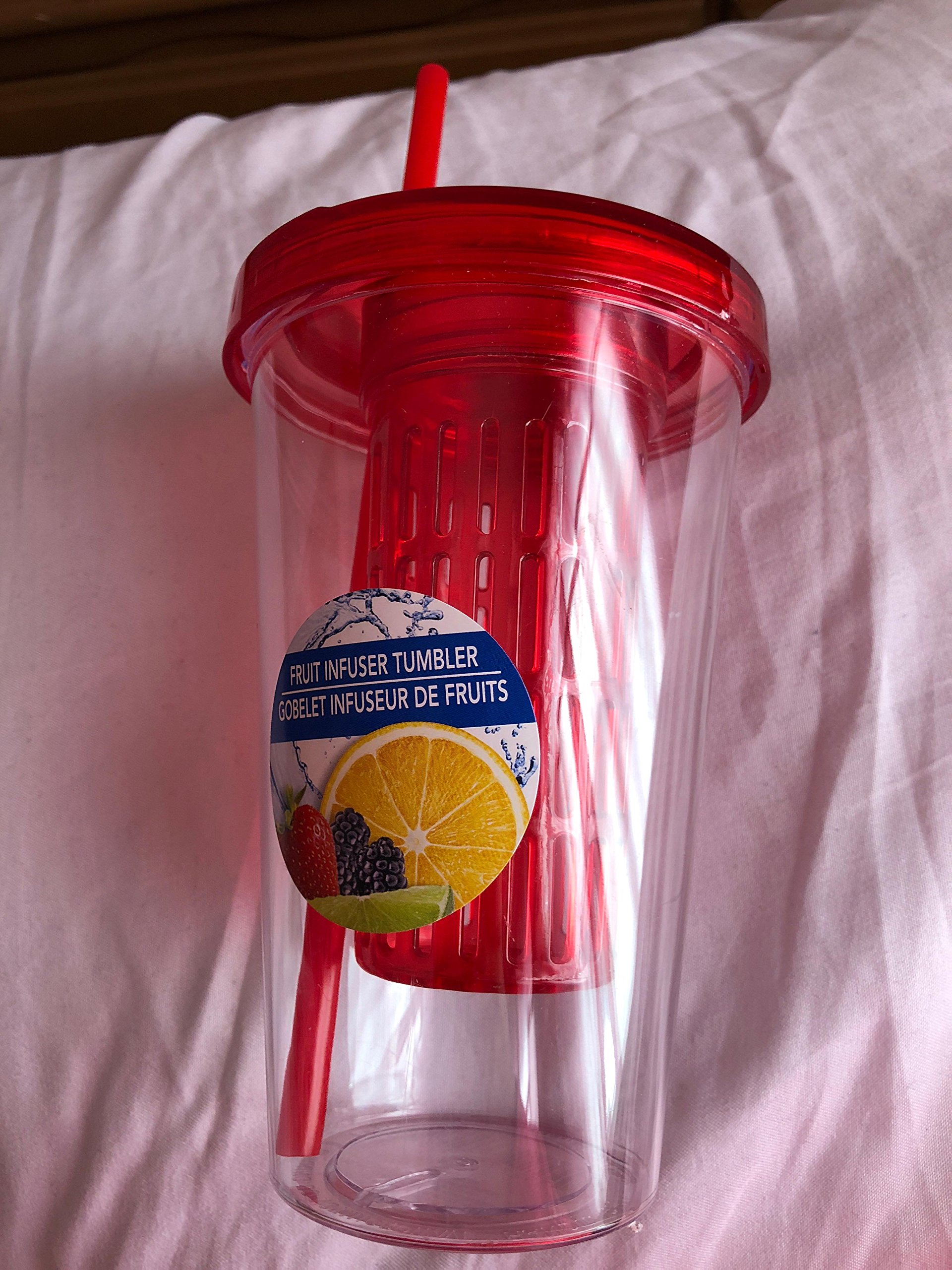 Fruit Infuser Tumber Water Bottle with Straw 20 oz - Red
