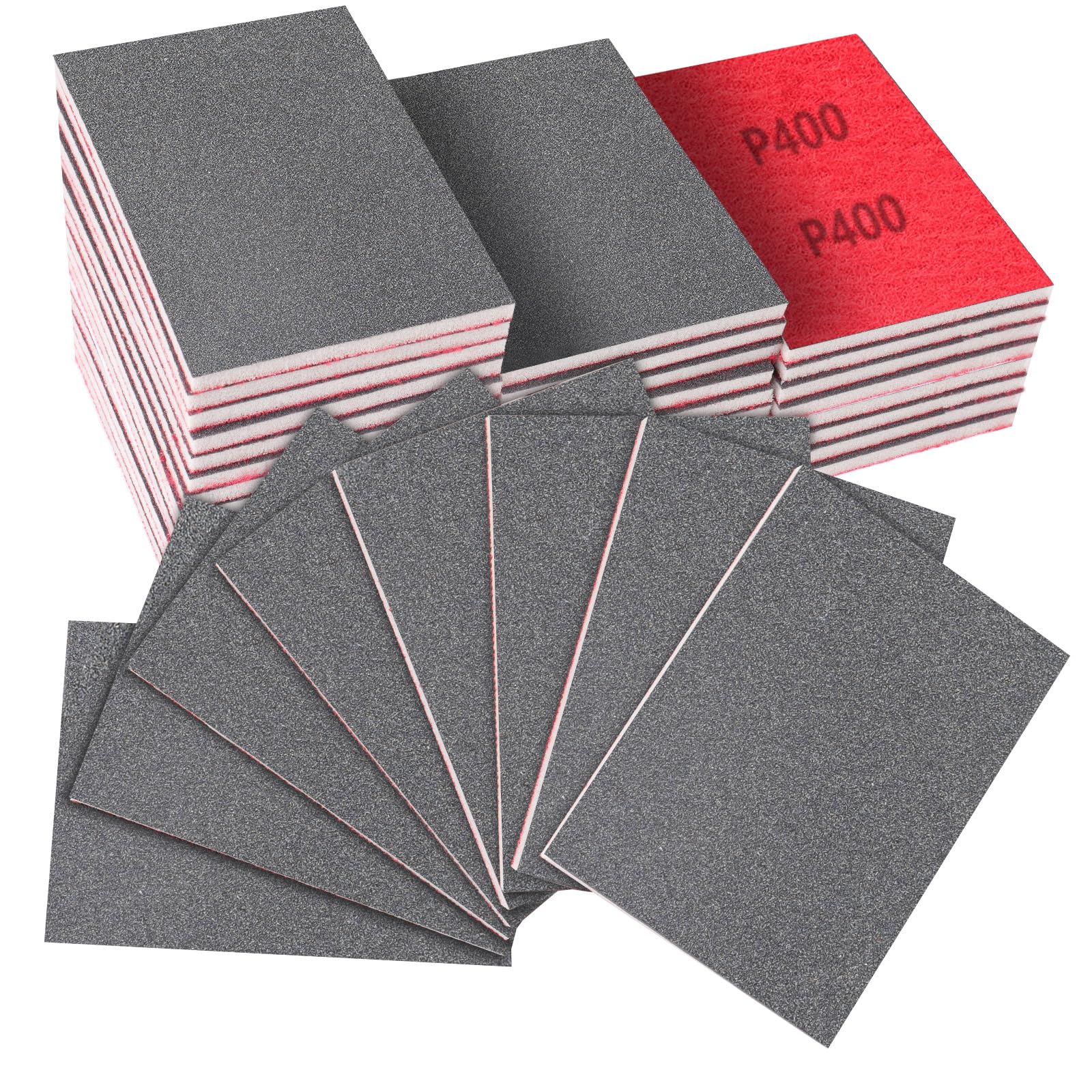 32-Pack 3x4 Inch 400 Grit Hook & Loop Sanding Sponges - Wet/Dry Foam Pads for Medium-Grit Surface Leveling on Wood, Metal & Automotive