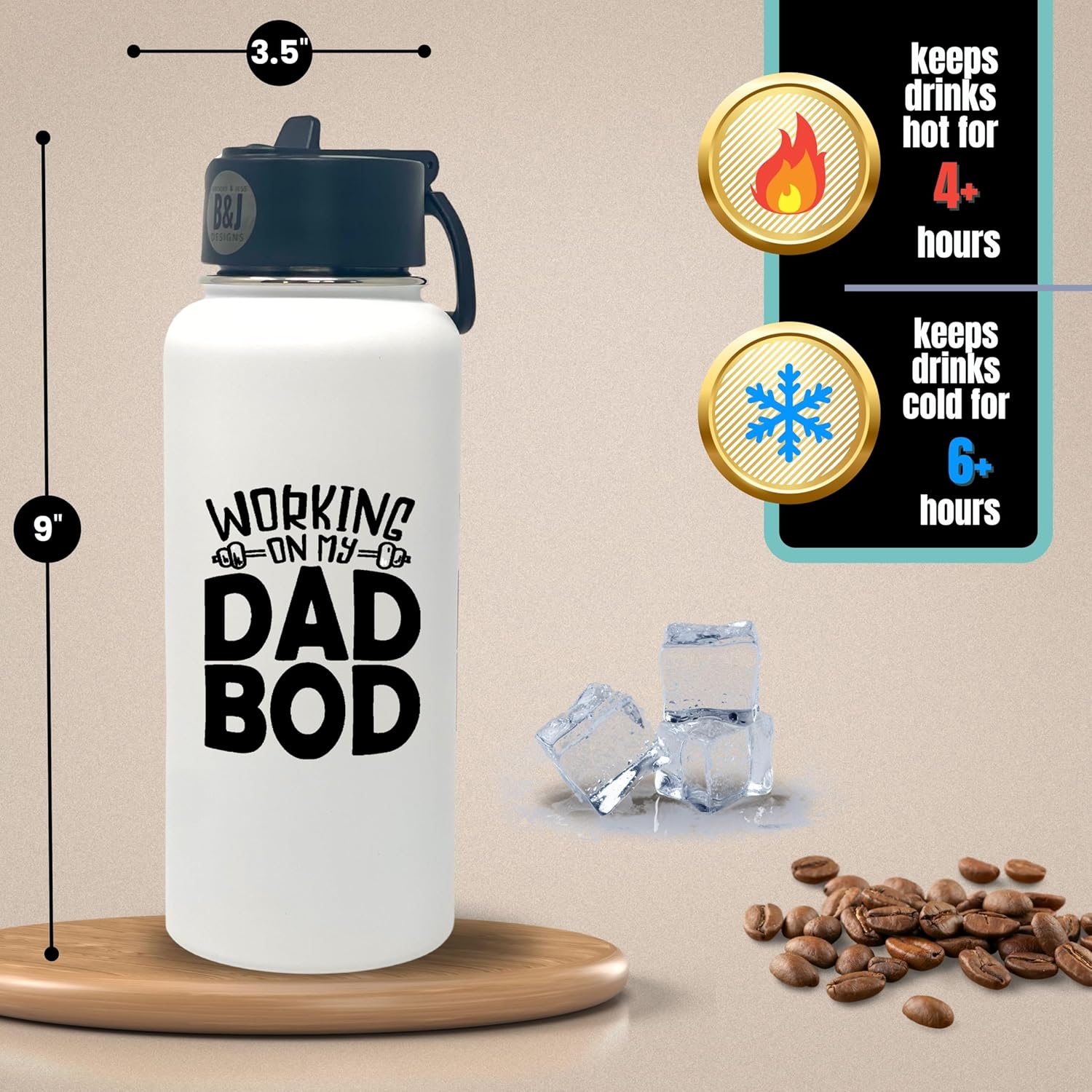 Working on my Dad Bod Water Bottle Insulated 32 oz - Funny Insulated Water Bottle for Men - Stainless Steel Coffee Tumbler Travel Mug for Dad - Birthday, Father’s Day, Christmas from Daughter, Son