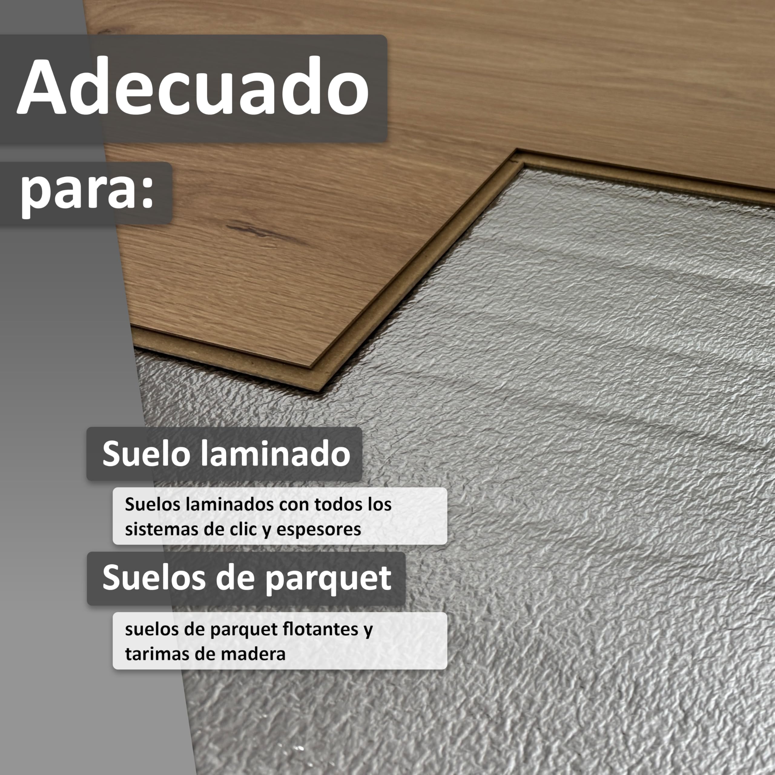 Aislamiento acústico uficell® ALU Plus Base de instalación de PE con barrera de vapor de aluminio Grosor: 3 mm Base perfecta para suelos laminados y de parqué (grosor 3 mm | 50 m²)