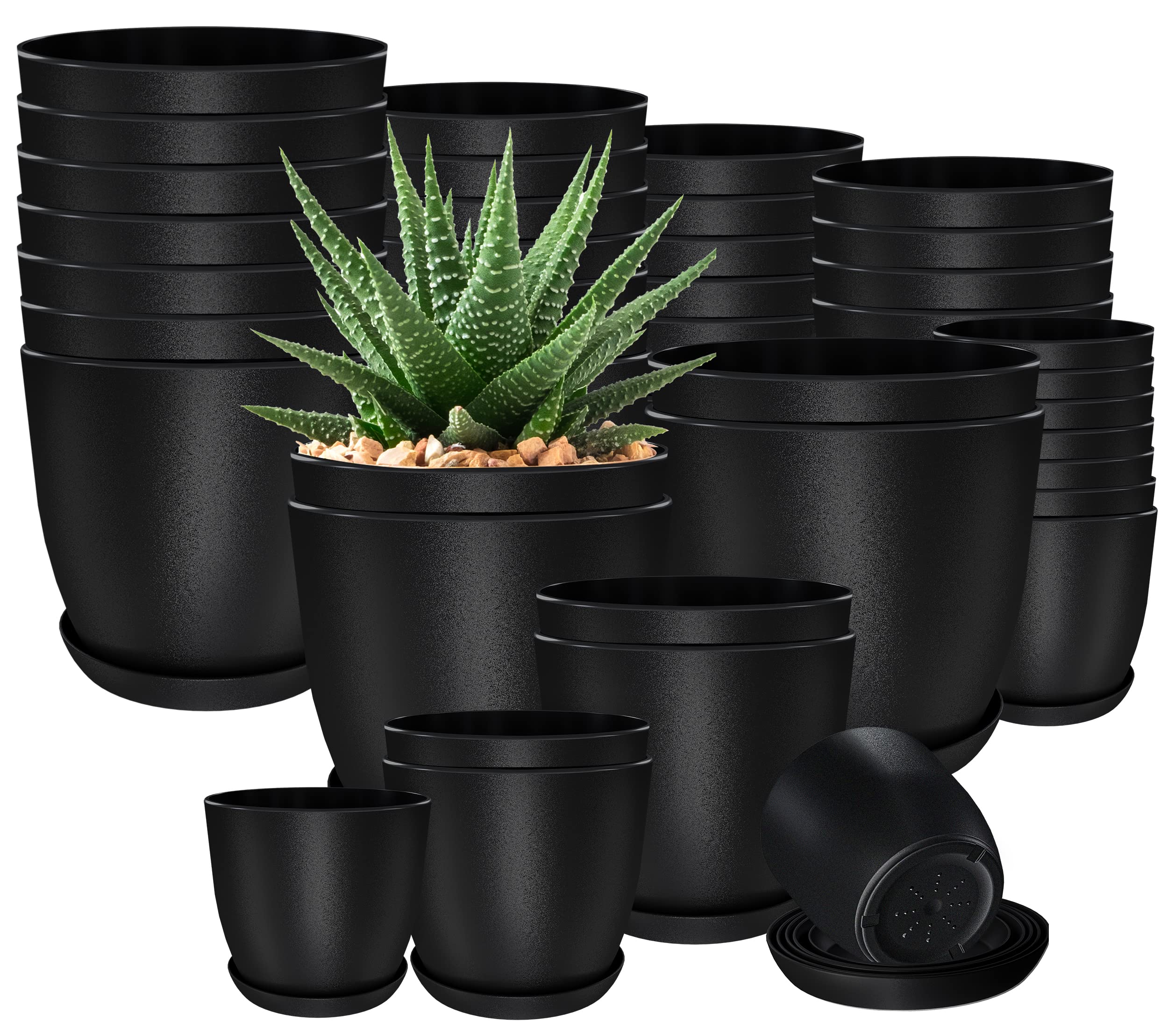 Utopia Home Plastic Planters Black, Flower Nursery Pots Indoor Modern Decorative Plastic Pots for Plants, Succulents, Flowers, and Cactus 40 Pack, Multisize