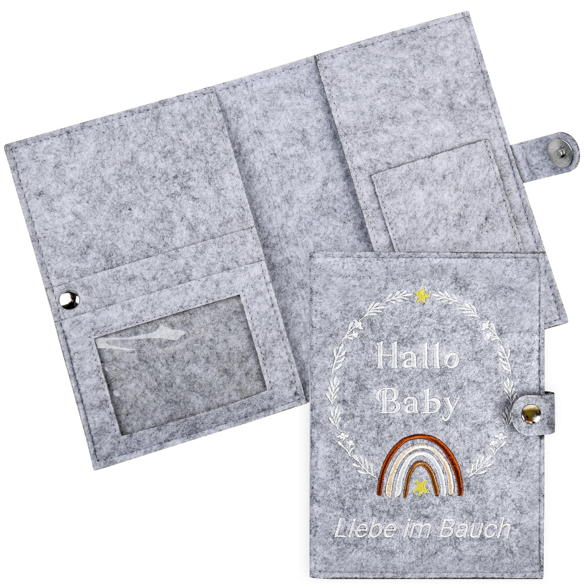 MINISONA Mutterpasshülle aus Filz,deutschen Mutterpass,Handgefertigte Mutterpass-Schutzhülle Mutterschaftspass-Hülle,Hellgrau Mutterpass mit Fächern für Impfpass (Hellgrau-A)