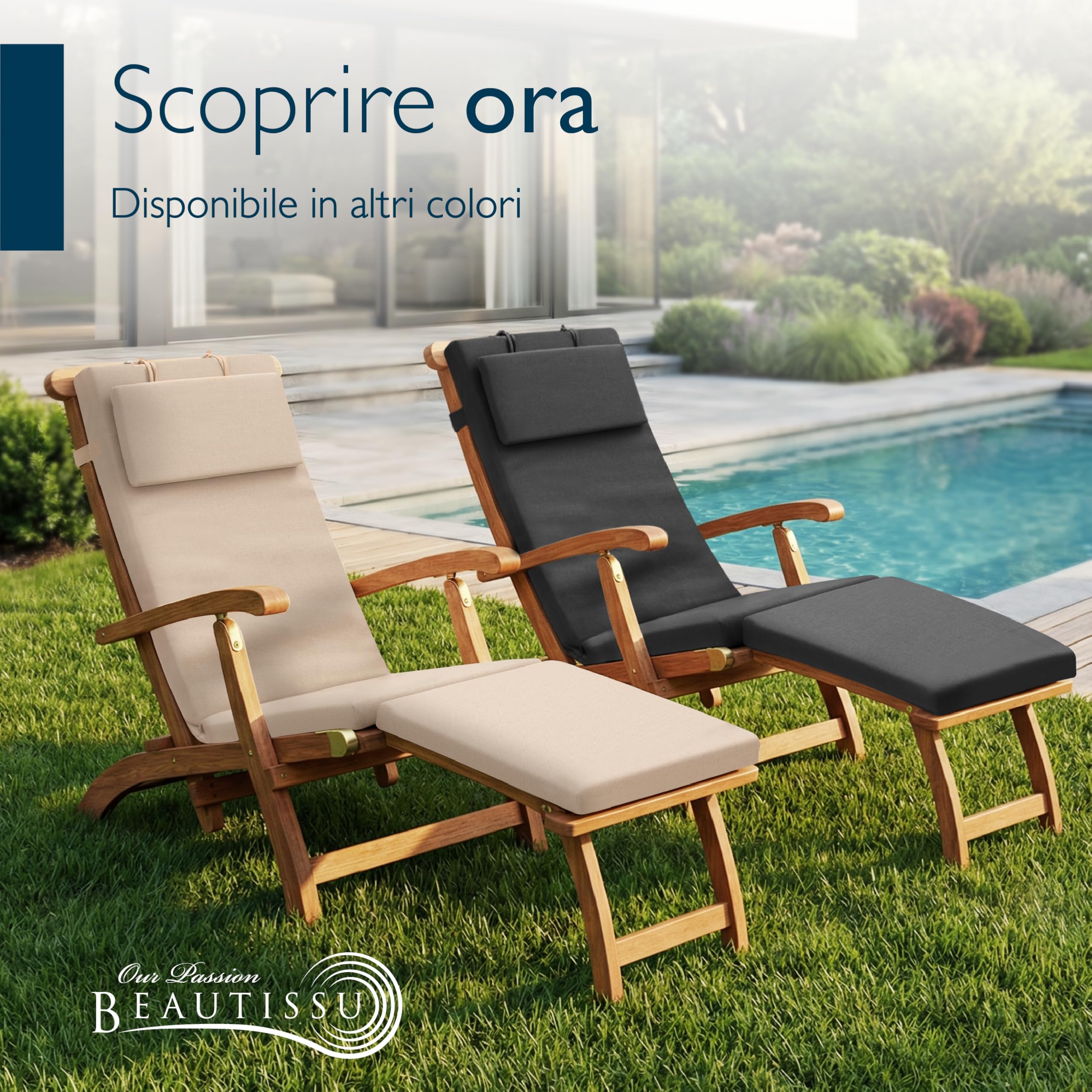 Beautissu Cuscino per sdraio – 175x45 cm imbottitura impermeabile e resistente alle intemperie – Cuscino per lettino ad asciugatura rapida – Cuscino da giardino per esterni – Colore beige