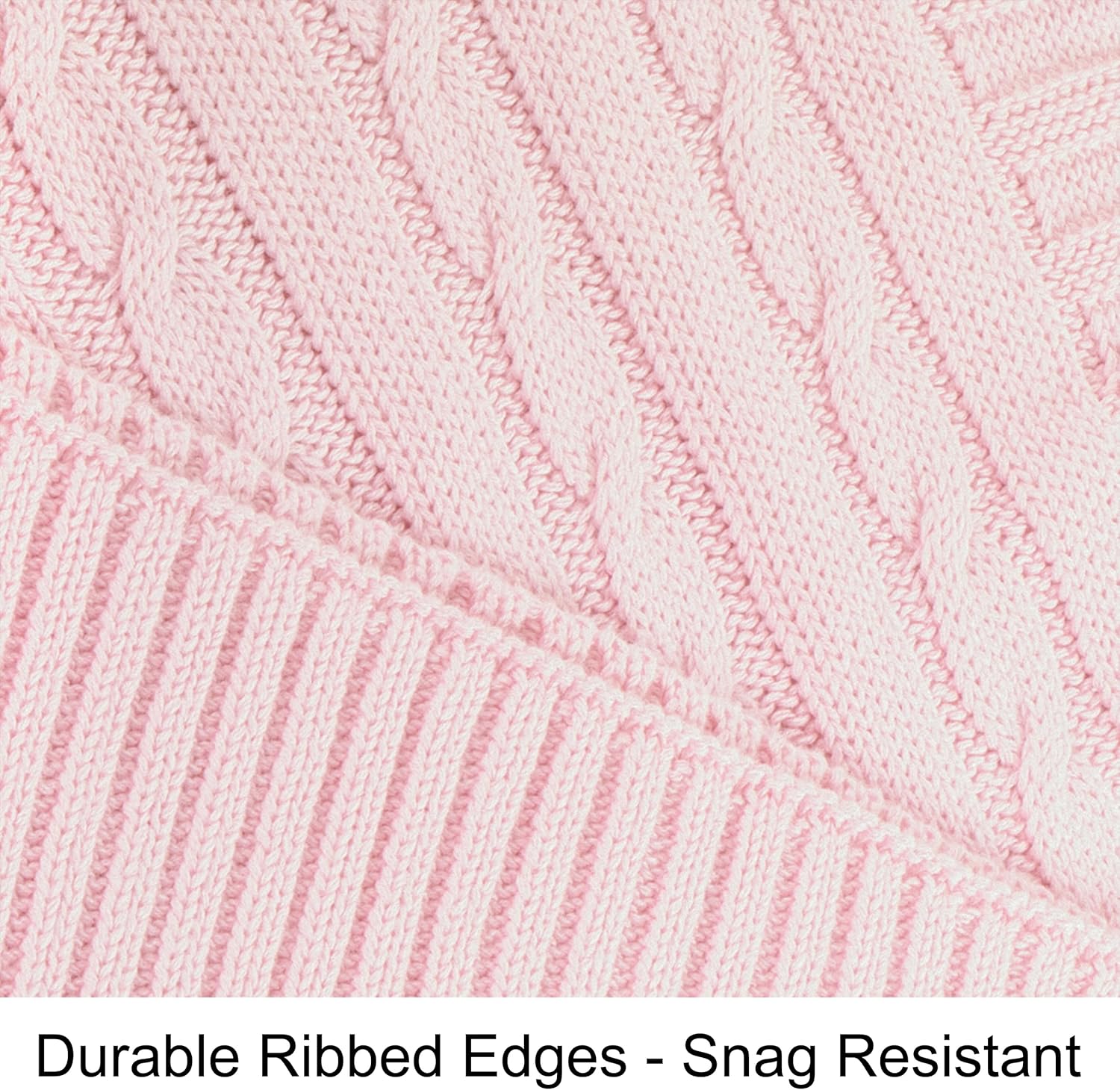 NTBAY 100% Pure Cotton Cable Knit Throw Blanket, Super Soft Warm 51x67 Knitted Throw Blanket for Couch, Sofa, Chair, Bed - Extra Cozy, Machine Washable, Comfortable Home Decor, Baby Pink