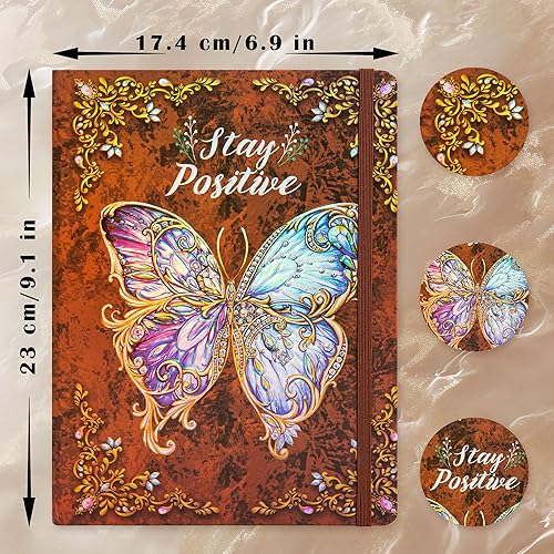 Miniatura 2 de Diario universitario para escribir-B5 - Cuaderno de tapa dura en relieve de mariposa 3D - Diario de escritura para mujeres con banda elástica de