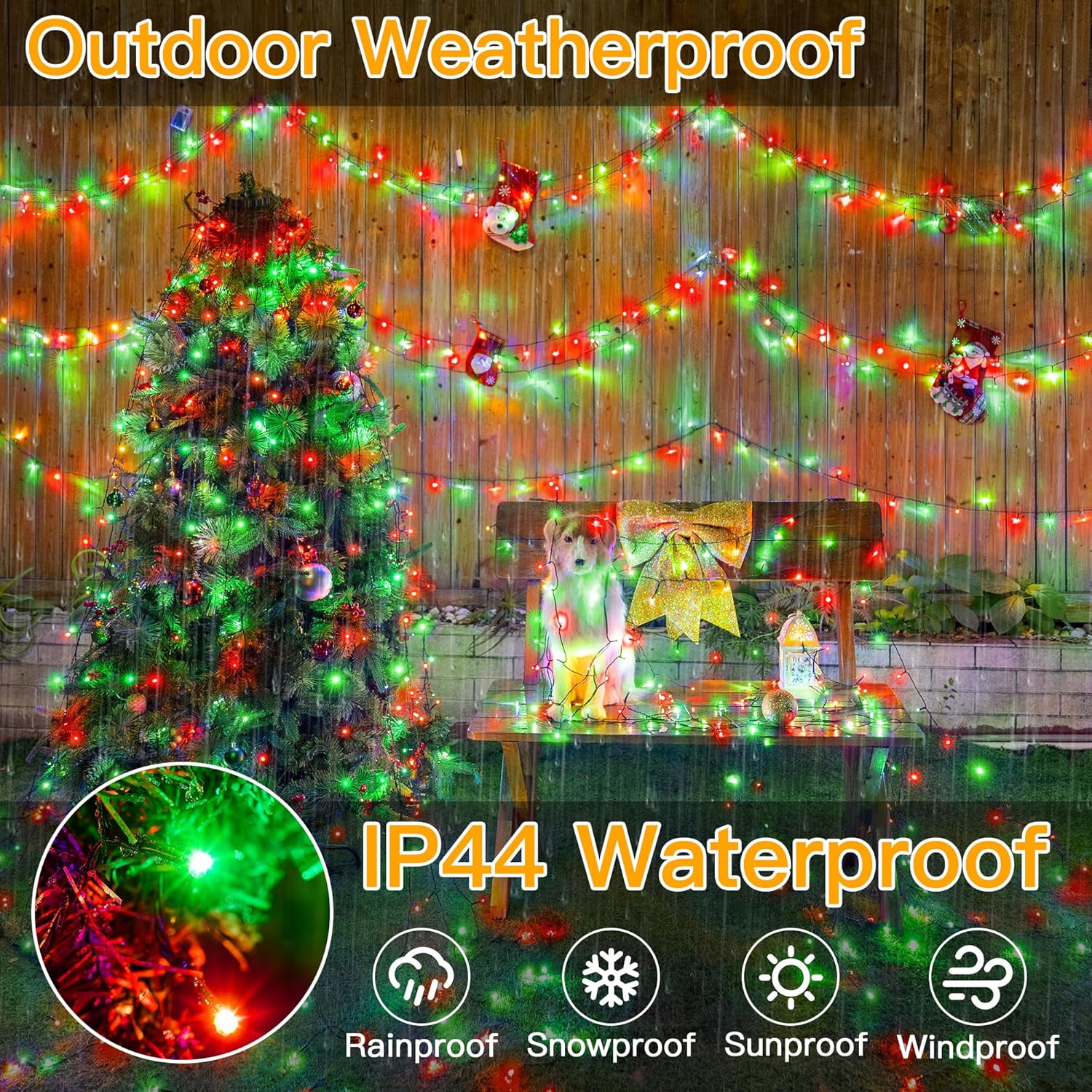Ollny Christmas Lights, 1000LED 328FT Long Christmas Tree Lights with 8 Modes Remote Timer IP44 Waterproof, Outdoor String Lights for Tree House Yard Outside Xmas Decorations (Red+Green)