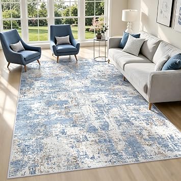 5x7 Area Rugs for Living Room Blue Rug Washable Bedroom Abstract Carpet