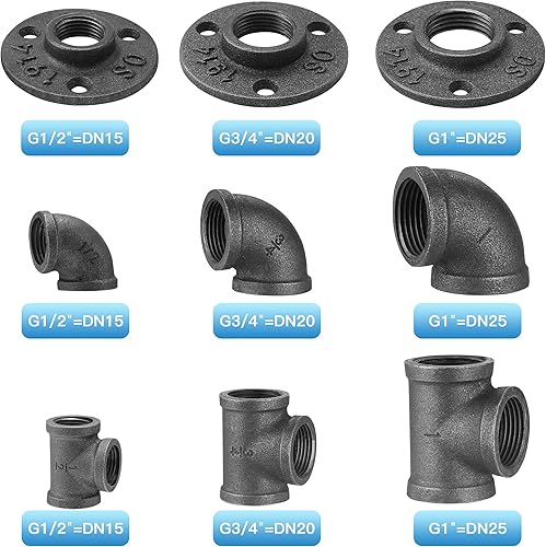 Miniatura 10 de Instalación de tubería, paquete de 20 bridas de piso gris de 12 pulgada, codoT para estilo vintage industrial, bridascodoT con orificio roscado para