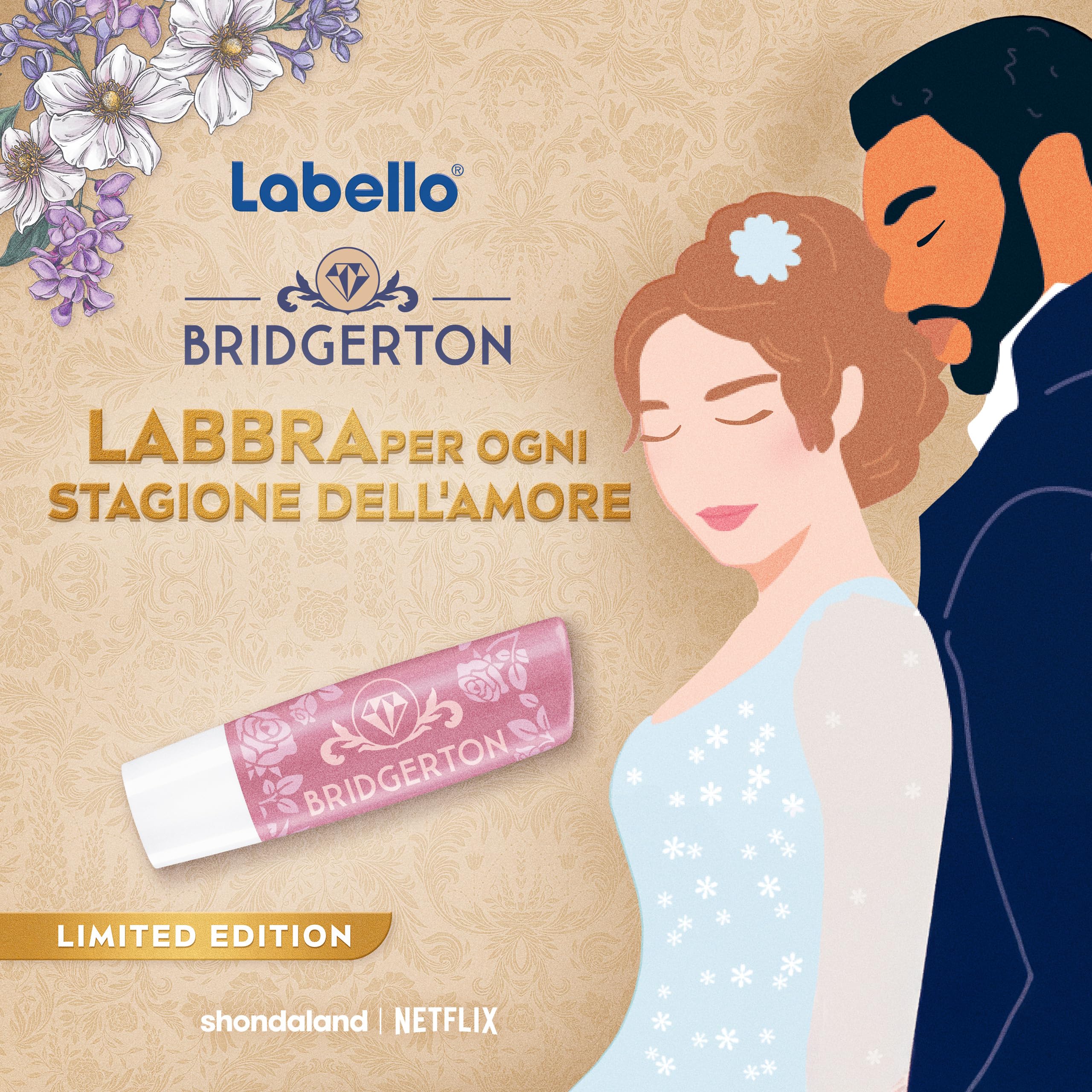 Labello Bridgerton Limited Edition Rose Meringue 4.8g, Limited Edition Romantic Design Colorful Lip Balm, 24h Moisturizing Lip Balm with Rose Aroma and Pearl Touch - 3
