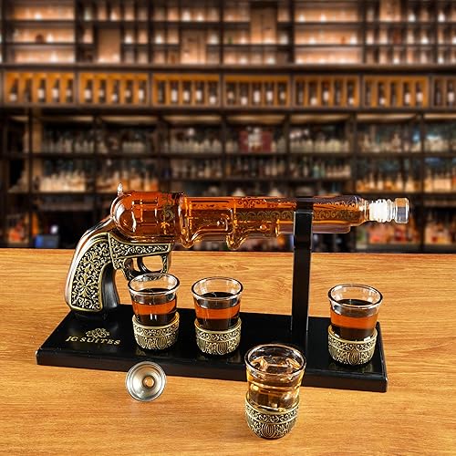 Miniatura 2 de Decantador de pistola de lujo con 4 vasos de chupito, caja de regalo y embudo, juegos de decantadores de whisky únicos para hombres y mujeres, juego