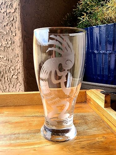 Etched Kokopelli Pilsner glass, southwestern gift, beer gift, etched beer mug, unique barware, gift for dad, gift for him, pint glass