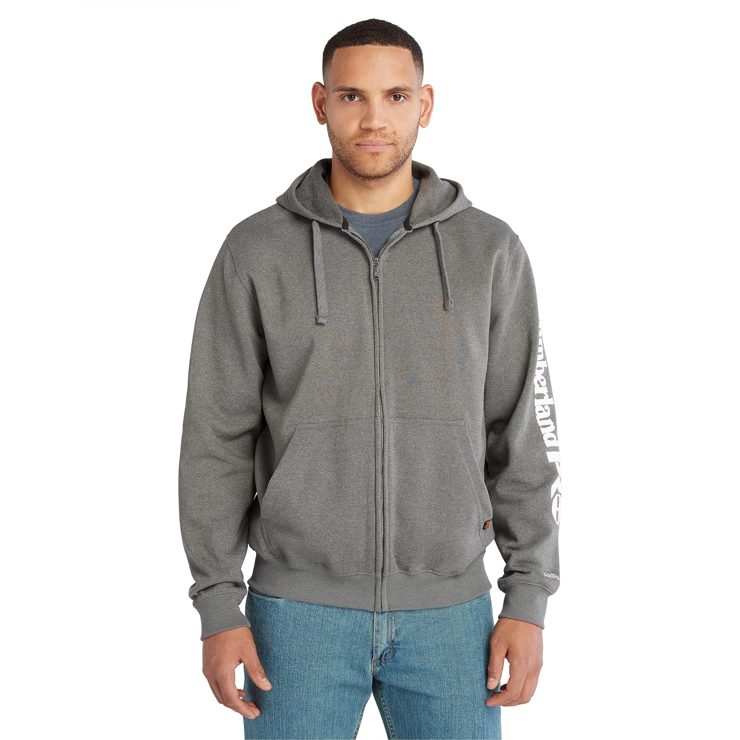 Timberland PRO mens Honcho Sport Full-zip Hooded Sweatshirt, Dark Charcoal Heather/White, X-Large US