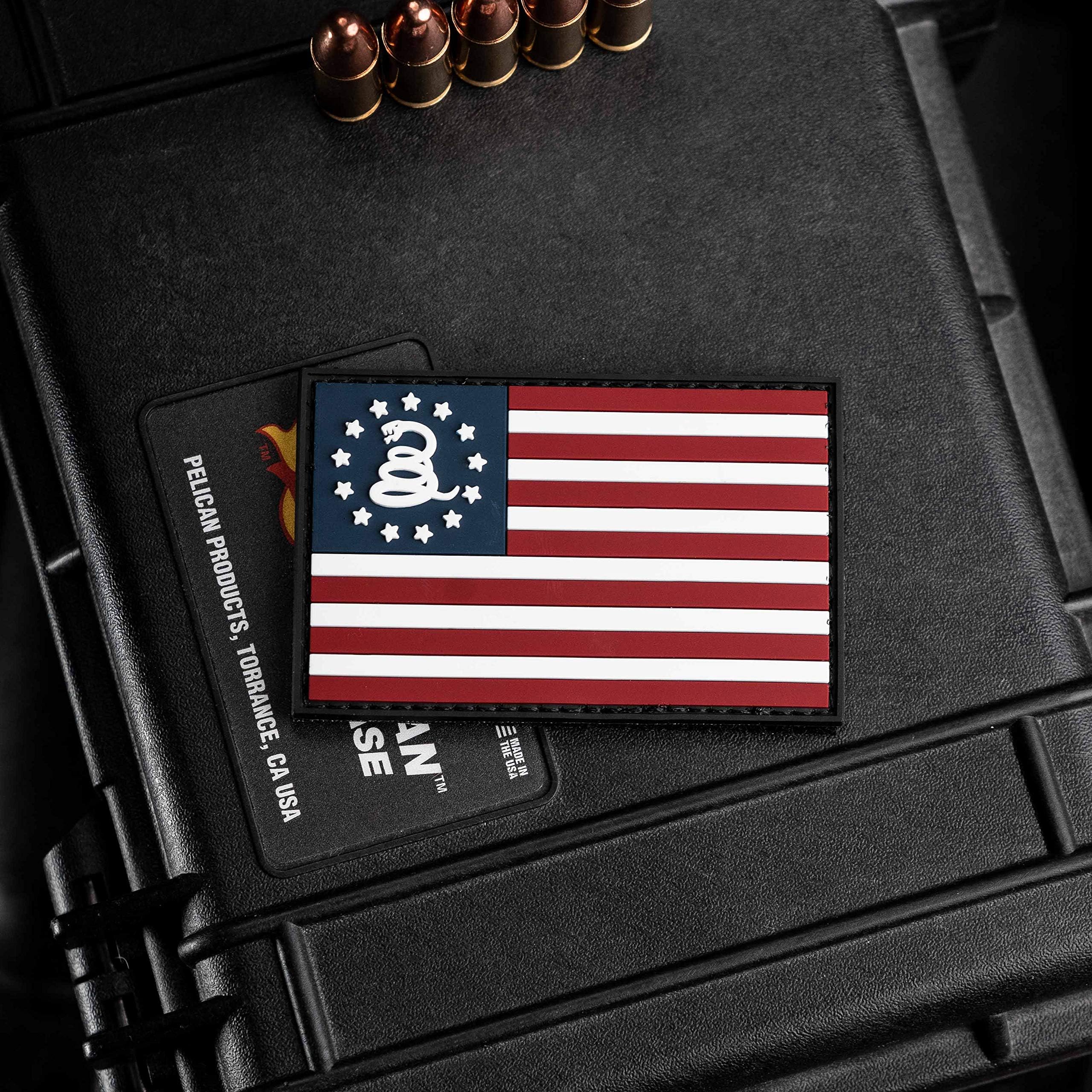 NEO Tactical Gear Betsy Ross US Flag Don't Tread On Me PVC Rubber Morale Patch โ Crossfit Patch - Hook Backed with Loop Attachment Piece That Can Be Sewn On