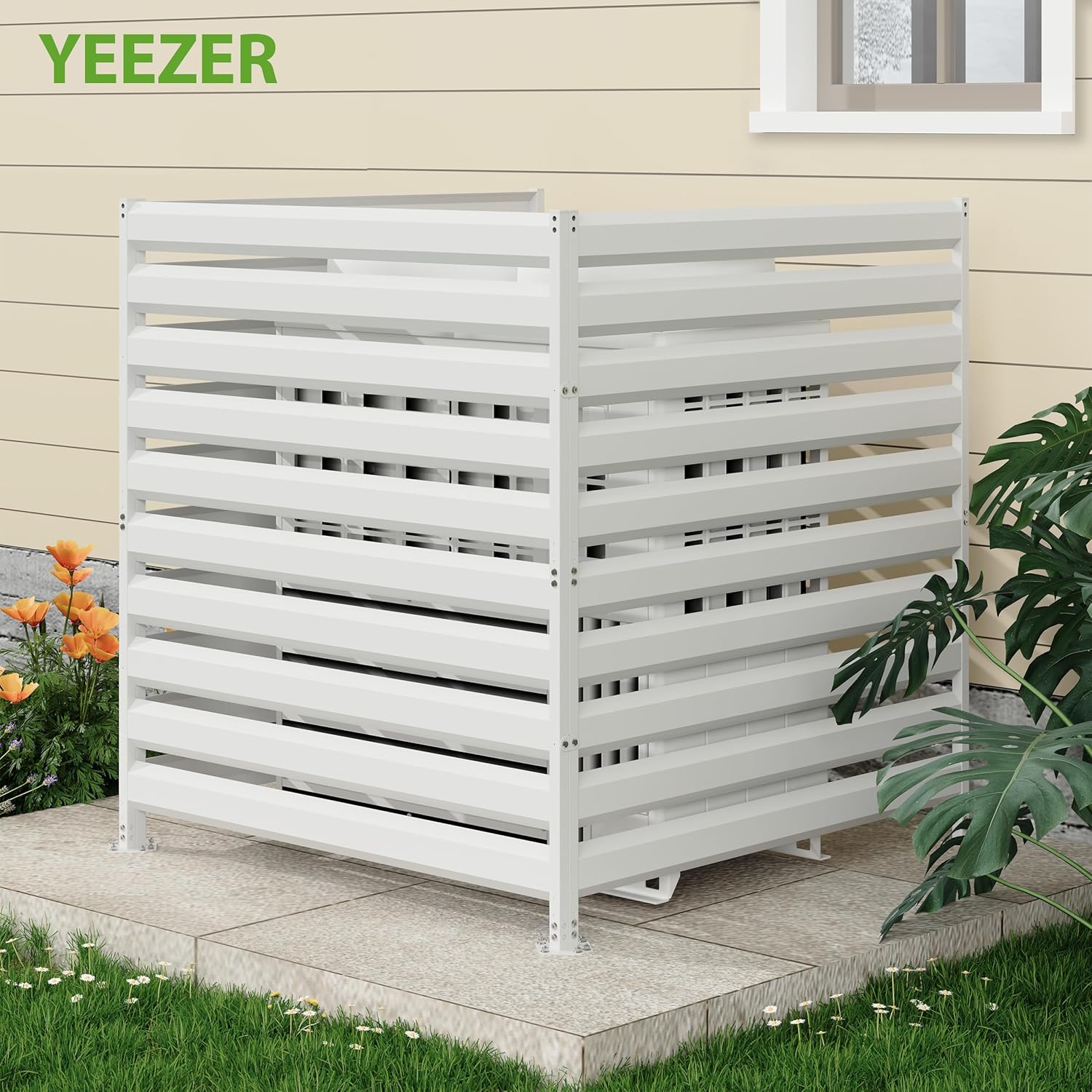 42” H x 38” W White Outdoor Fence 2 Panels, Air Conditioner Metal Privacy Fence, Pool Equipment Enclosure, Trash Can Screens Fence Kit for Outside, Backyard, Patio, Garden