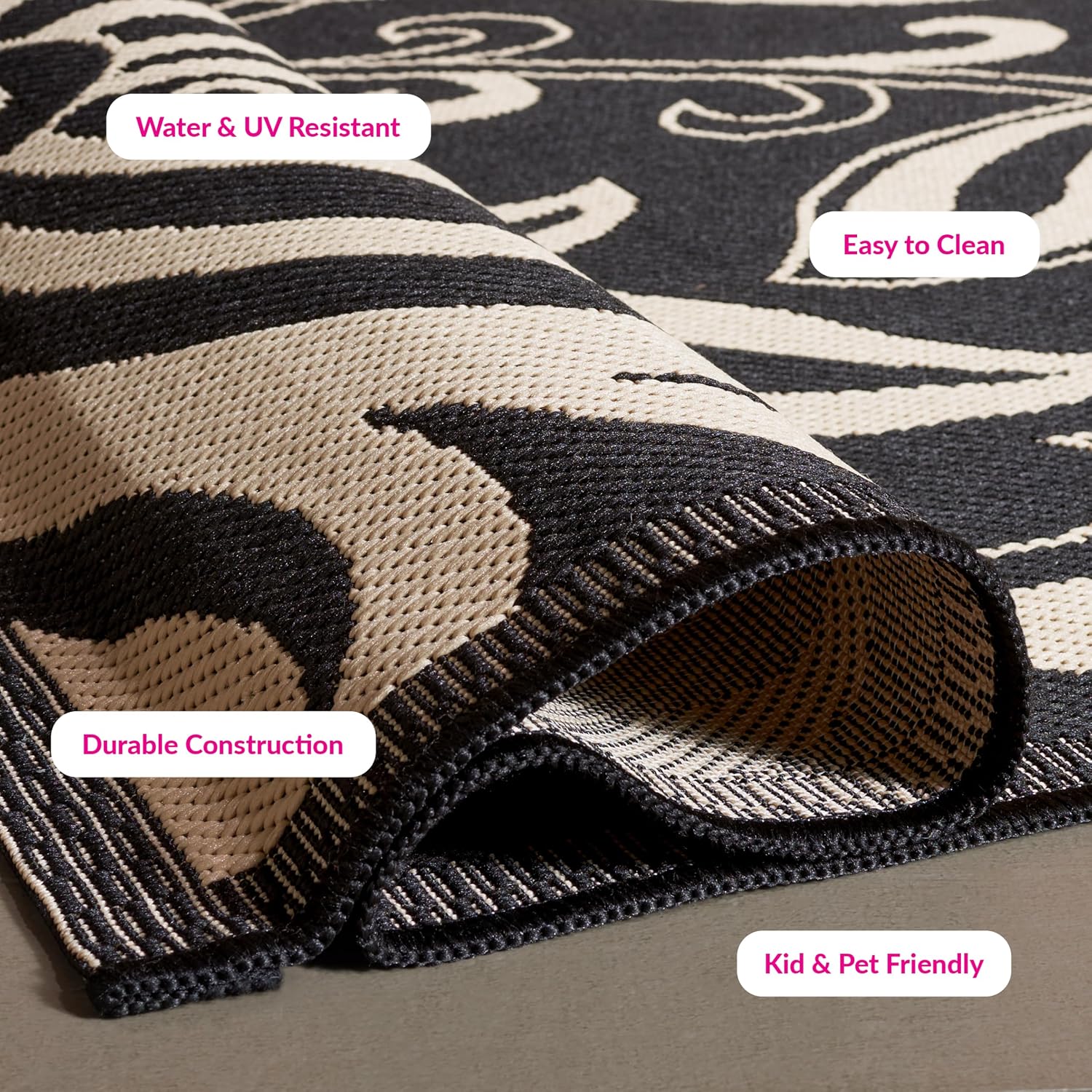 SAFAVIEH Washable Rug Outdoor Courtyard Collection - 2'3" x 14' Runner, Black & Sand, Non-Shedding & Easy Cleaning, Ideal for Patio, Entryway, Mudroom, Hallway, Kitchen (CY2961-3908)