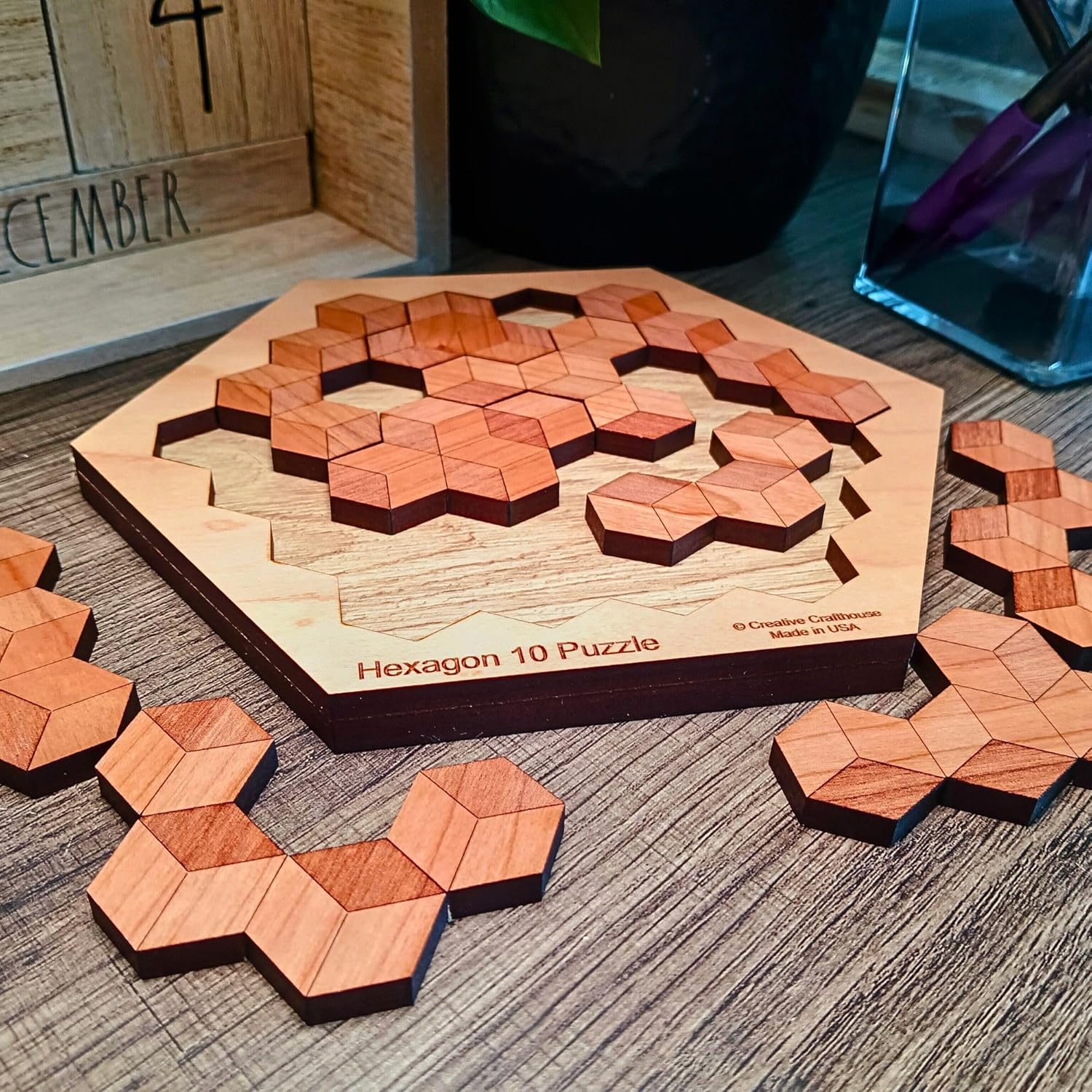 Creative Crafthouse Hexagon 10 - Unique Wooden Brain Teaser Puzzle, Handcrafted in USA - Puzzle for Teens and Adults