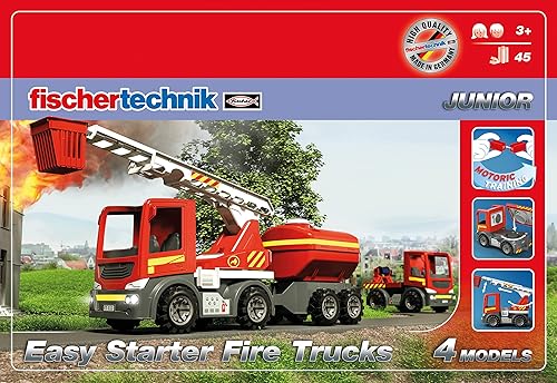Fischertechnik Camiones de bomberos Junior Easy Starter con 45 piezas multicolores para horas de diversión variada en tres modelos diferentes para
