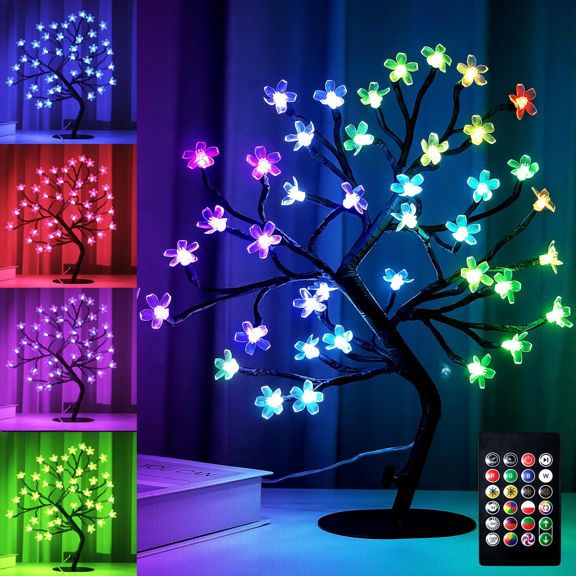 BENEVE Cherry Blossom Tree Light - 40 LED RGB Artificial Flower Bonsai Tree with APP Control, Full Color DIY Table Top Lamp, Cherry Blossom Lamp Night Lights USB Powered Christmas Party Decoration