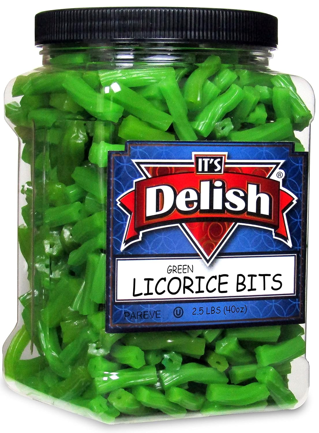 Apple Green Licorice Bits by Its Delish, 2.5 LBS (40 Oz) Jumbo Container Jar – Original Style Chewy Green Apple Candy Twists – Great Gifts Party Sweets – Made in USA, Vegan, Kosher