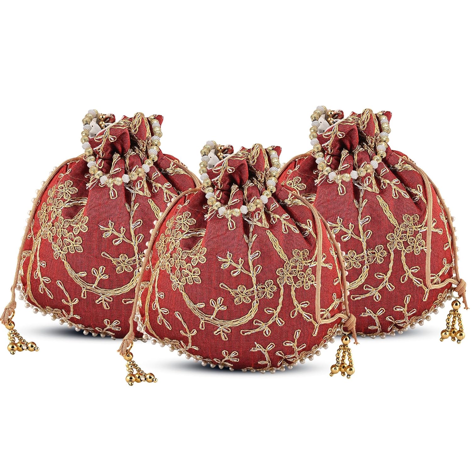Kuber Industries Pack of 3 Potli Bags for Women and Girls | Women Shagun pouch for festive season | Embroidered Batwa Bag Bridal Purse – Maroon Kuber Industries Pack of 3 Potli Bags for Women and Girls | Women Shagun pouch for festive season | Embroidered Batwa Bag Bridal Purse – Maroon