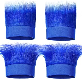 Cindeer 4 Pcs Blue Hairy Costume Headband Blue Headband Fun and Fuzzy Crazy Hair Wig Hair Costume Accessories Party for Adult