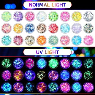 24 Boxes Glow in The Dark Body Face Glitter Makeup Chunky Glitter Holographic High Luminous Cosmetic Iridescent Festival Accessories Party Face Glitter for Nail Hair Eye (Glow in The Dark Glitter)