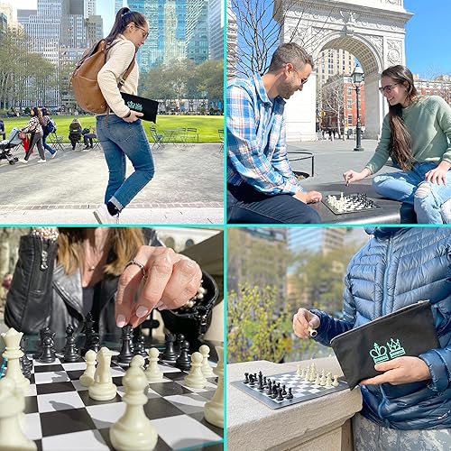 Miniatura 9 de Madeful Juego de ajedrez de viaje, juego de ajedrez de 10 x 10 pulgadas con piezas Staunton y bolsa de viaje de lona, juego de mesa de estrategia,