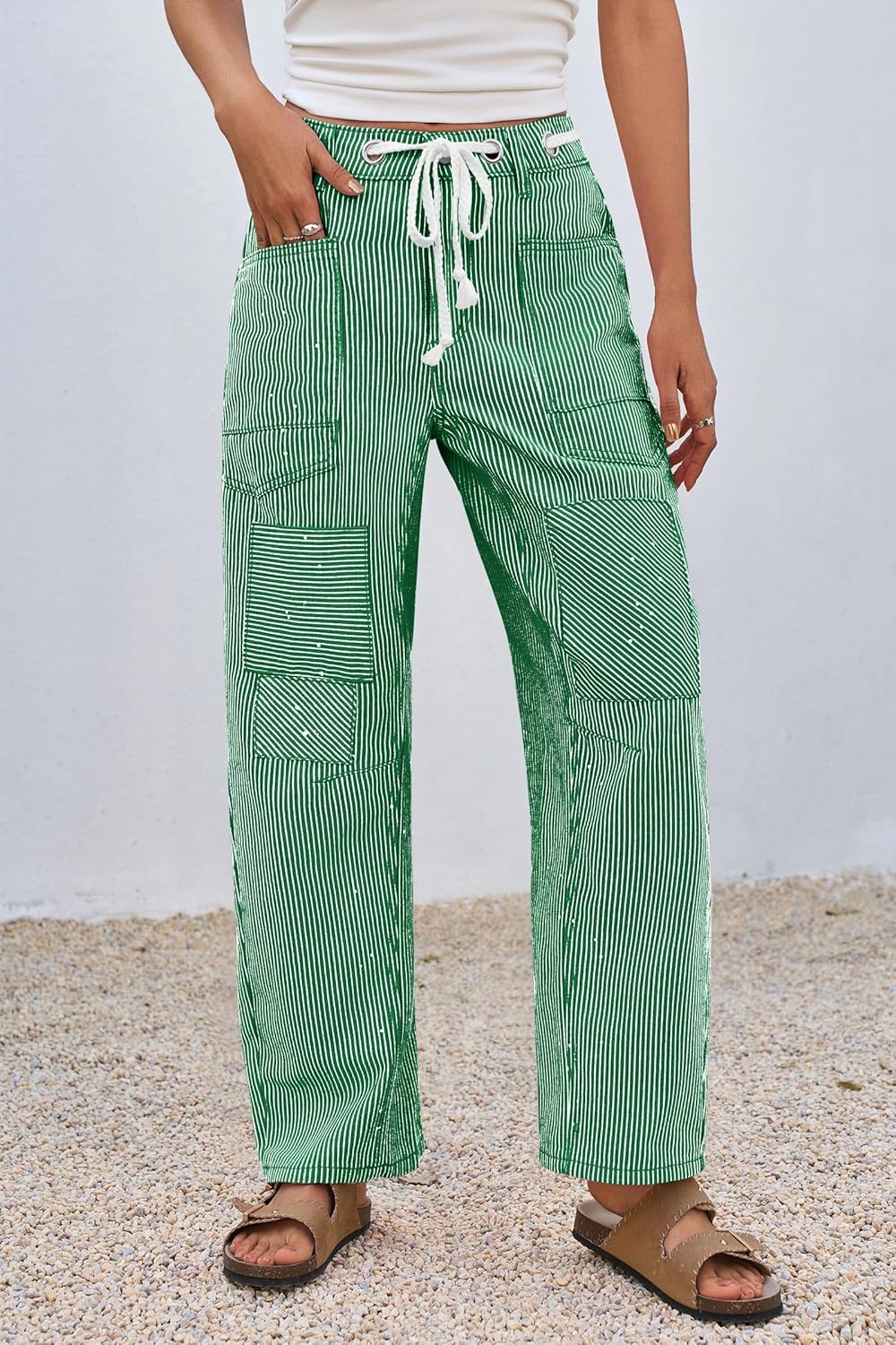 PLNOTME Womens Baggy Barrel Horseshoe Jeans Wide Leg Patchwork Low Rise Denim Pants with Pockets - Image 4