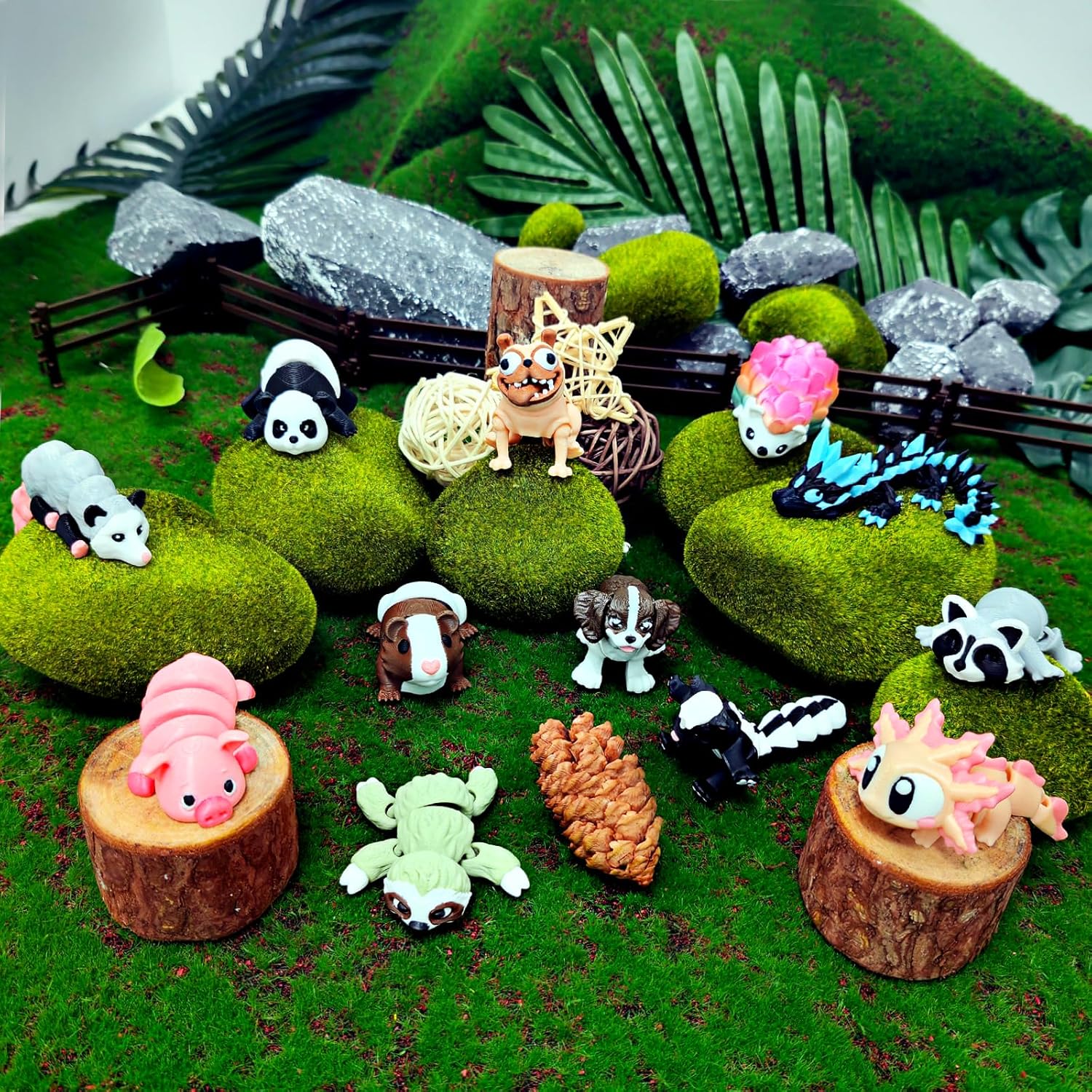 12 Pcs 3D Printed Animal Figurines Set, Articulated Flexible Desk Pets, 4 Inch Mini Animals for Home Office Decor (Dog, Panda, Dragon,Sloth, Raccoon) - Image 6