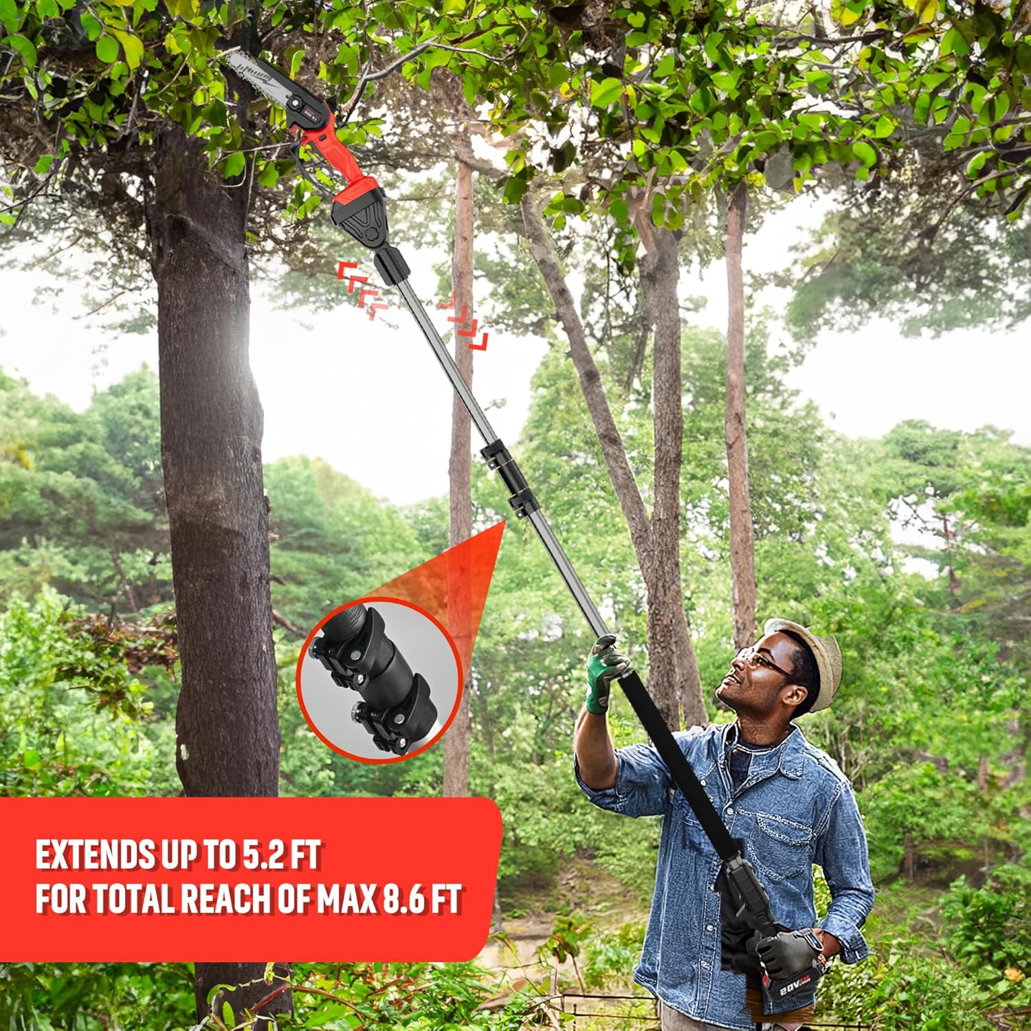 2-in-1 Electric Pole Saw/Cordless Pole Saw& Pruner Brushless Motor,20v Lithium Battery, Extendable to 8.6ft for High Tree Trimming. Lightweight & Powerful Gardening Tool-Perfect Valentine's (Yellow)