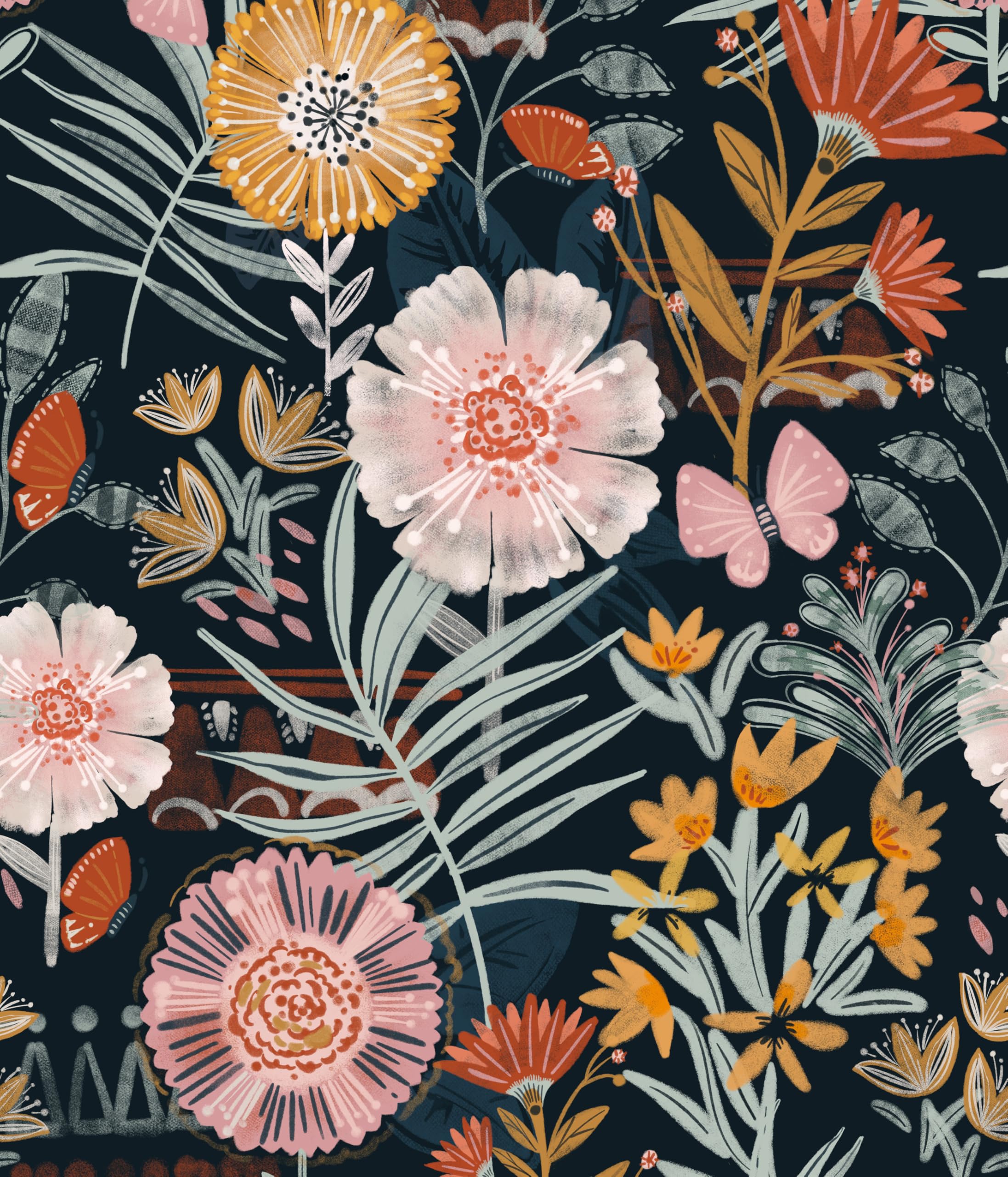 myforHD Tapete Selbstklebende Fototapete Wandpapier Blume Folie Dekorfolie Möbelfolie Klebefolie Pflanzen Laub Blumen Design 44cmX300cm Vintage Wanddeko Wandtapete Wohnzimmer Schlafzimmer