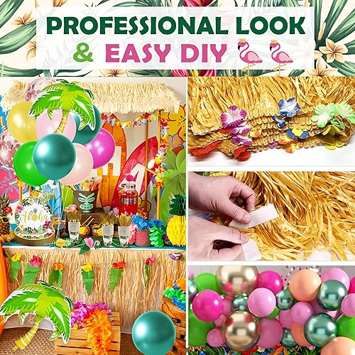 Miniatura 5 de Luau - Decoraciones para fiesta de cumpleaños, 323 piezas, suministros de fiesta hawaiana tropical Aloha para verano, playa, vacaciones, juego de