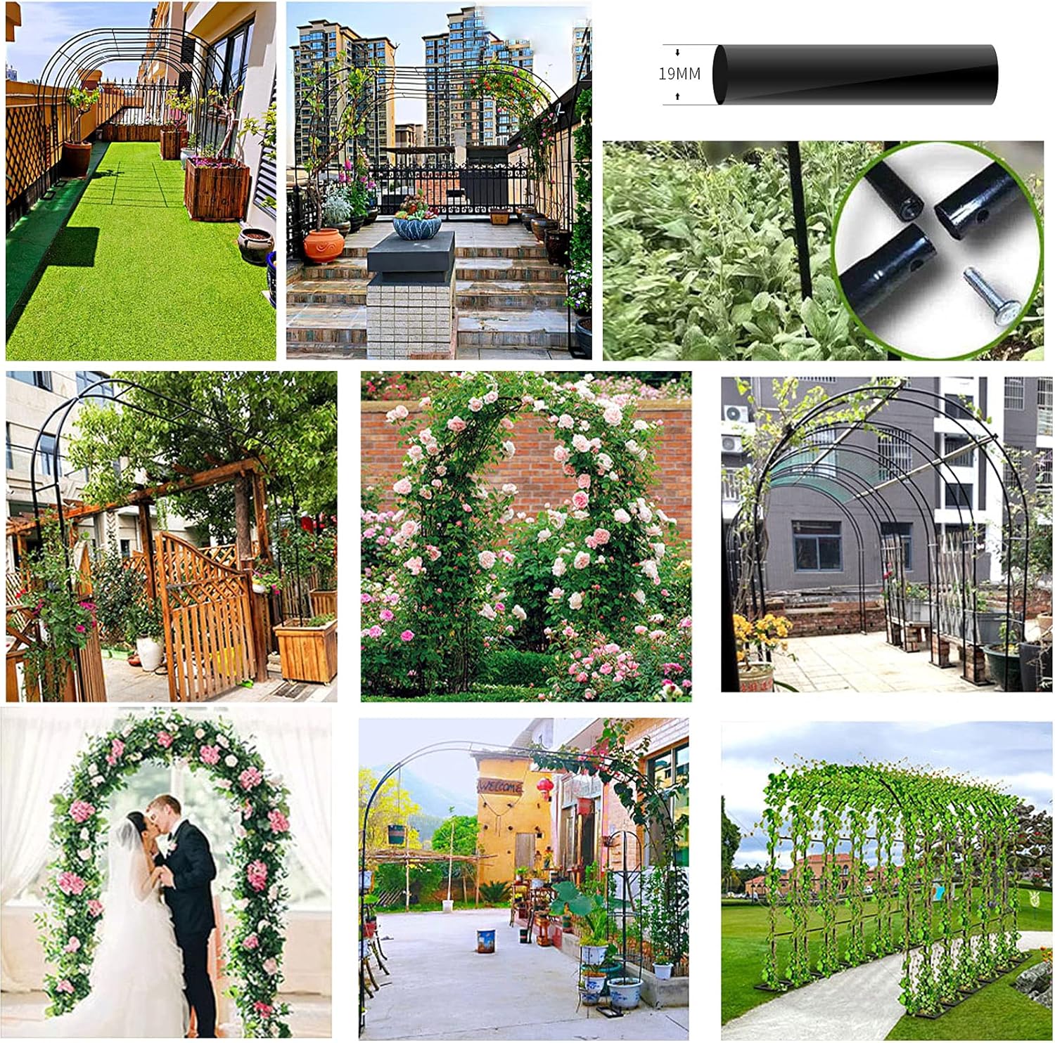 Garden Arch Made of Metal,Rose Arch for Wedding Decoration,Pergola Arbors Aid Climbing Arch for Climbing Plants,Trellis,Pipe Diameter 19mm,Weatherproof and Free-Standing,Outdoor Garden Lawn